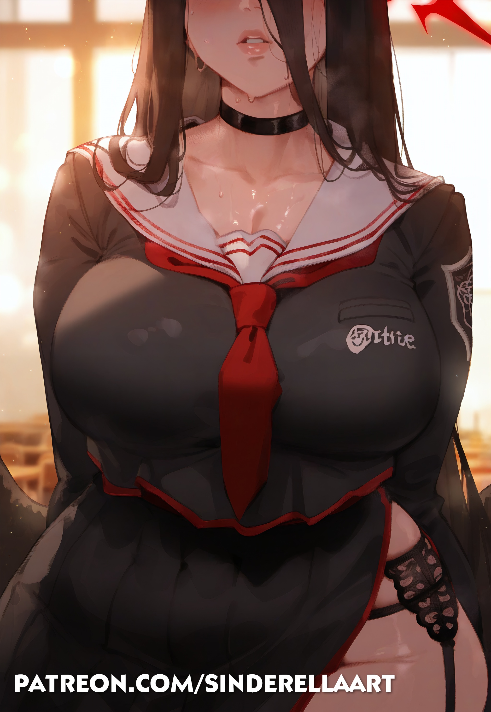ai generated, ass, ass bigger than head, big ass, big breasts, big butt, blue archive, breasts, breasts bigger than head, busty, classroom, commission, female, hasumi (blue archive), heavenly ass, huge ass, huge breasts, large ass, large breasts, patreon, patreon url, patreon username, school, school uniform, schoolgirl, schoolgirl uniform, sinderellaart, student, thick, thick ass, thick legs, thick thighs, voluptuous, voluptuous female