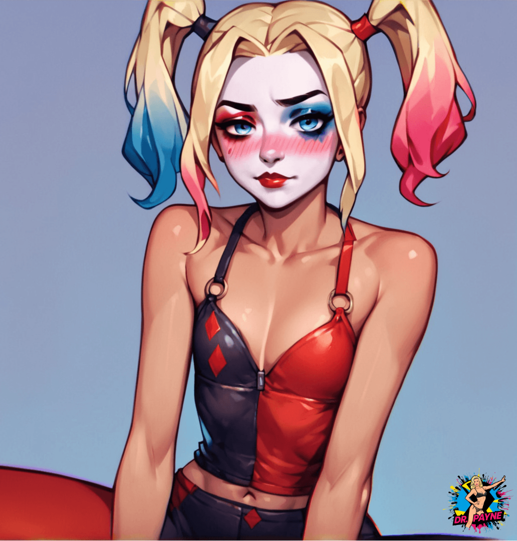 batman_(series) blonde_hair doctor_payne embarrassed harleen_quinzel harley_quinn petite sfw tan_body