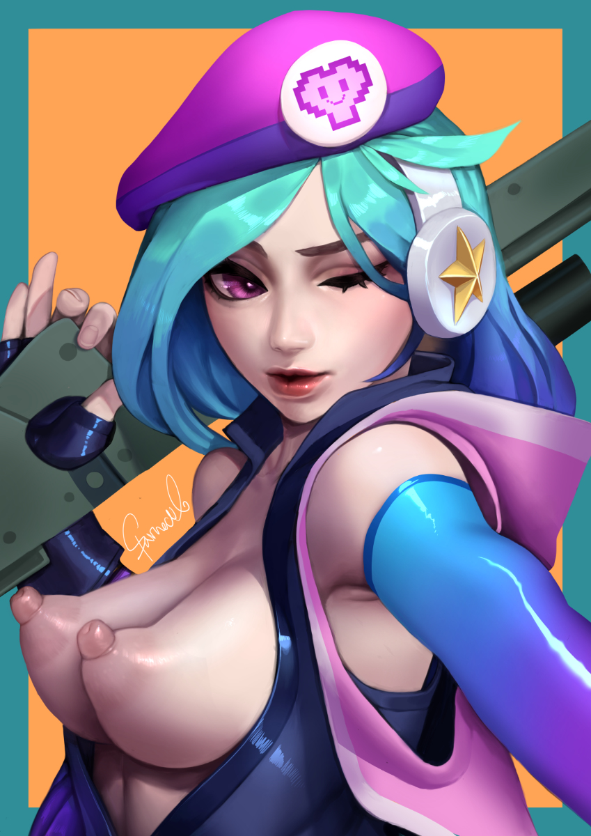 arcade caitlyn, arcade series, banana breasts, breasts, caitlyn kiramman, female, female only, league of legends, solo, sparrowlno, tagme