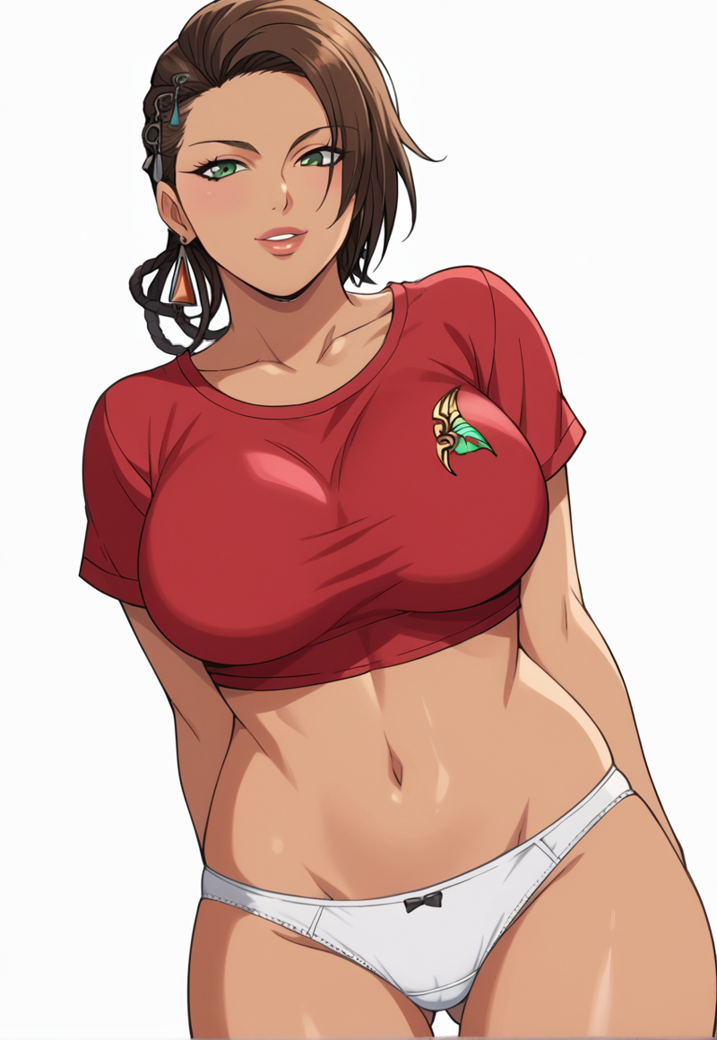 abs ai_generated ass azucena_milagros_ortiz_castillo bandai_namco big_ass big_breasts breasts brown_hair curvy curvy_female curvy_figure dark-skinned_female dark_skin earrings flower_in_hair green_eyes hair_ornament huge_breasts latina medium_hair namco office_clothing peruvian peruvian_female pose saimin_seishidou seductive standing style sweat tanned tekken tekken_8 video_game_character voluptuous voluptuous_female wide_hips