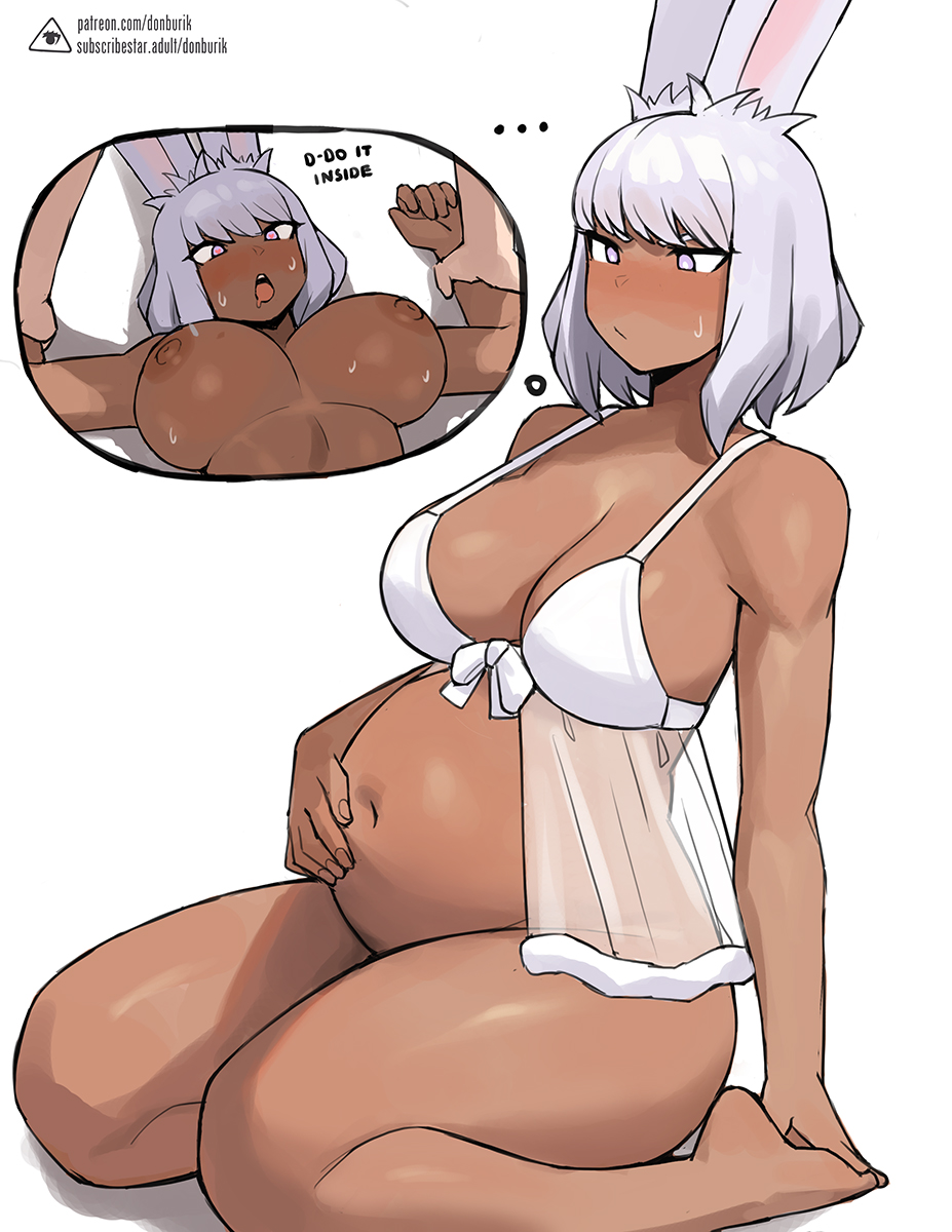 ... 1girls animal_ears areolae bare_shoulders barefoot big_breasts blush bra breasts bunny_ears bunny_girl cleavage cum_inside_request dark-skinned_female dark_skin donburikazoku embarrassed female female_only final_fantasy_xiv flustered hand_on_belly hand_on_pregnant_belly kemonomimi kneeling knees legs lilac_eyes mature_female navel nipples open original_character pregnancy pregnant pregnant_belly pregnant_female short_hair solo sweatdrop tagme thick_thighs thighs viera waist white_background white_bra white_hair