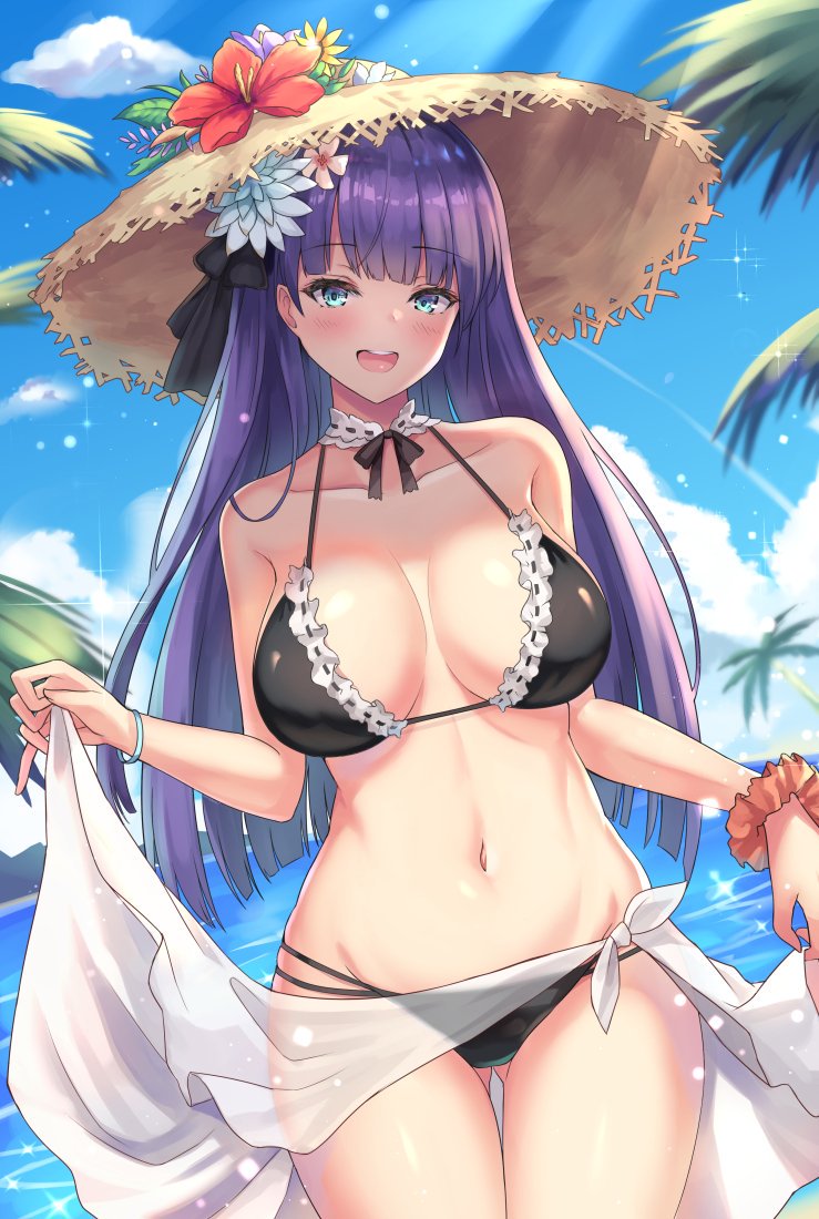 1girls, big breasts, bikini, breasts, cenangam, cleavage, fate (series), female, female only, looking at viewer, saint martha, water