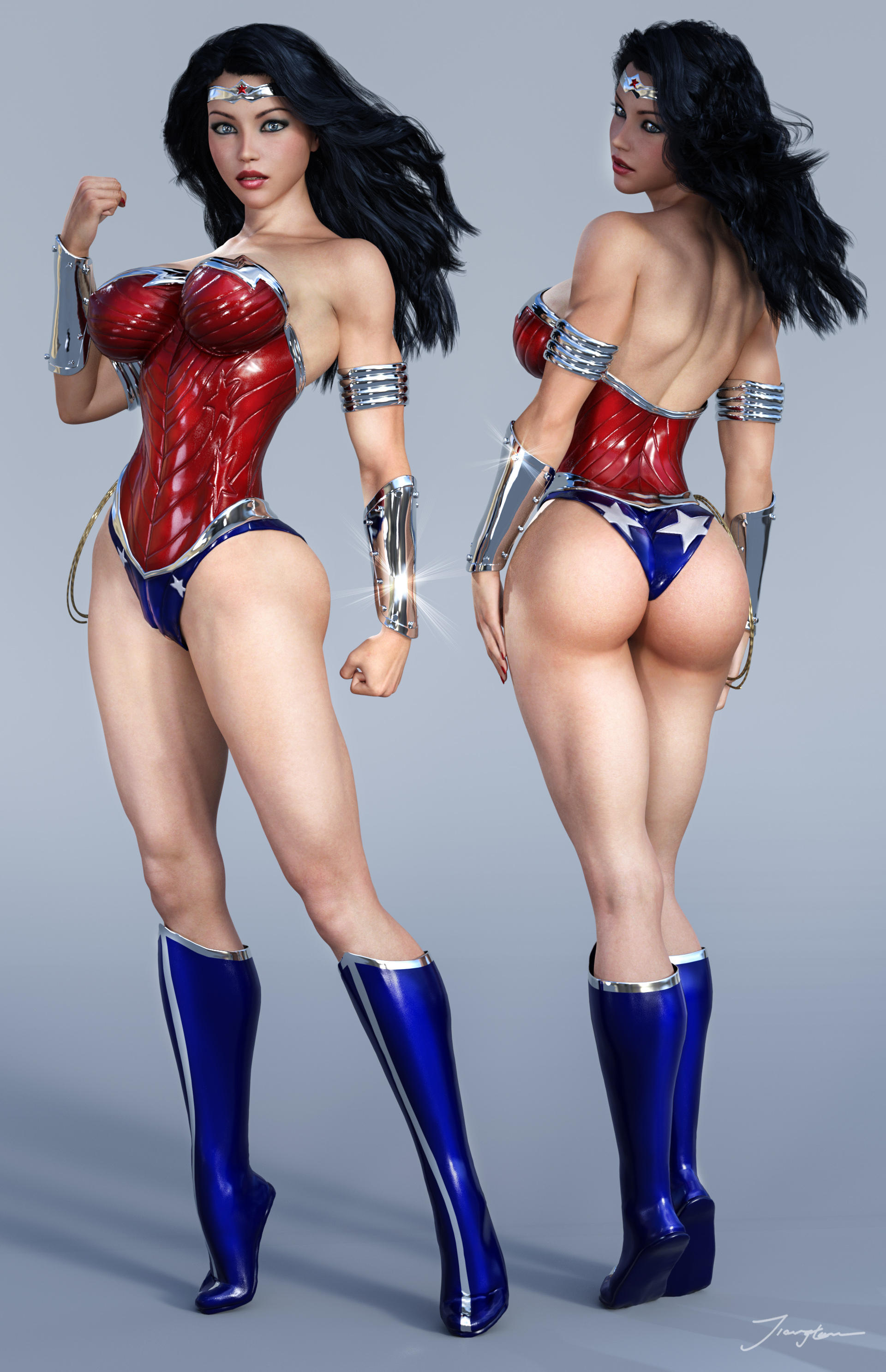 1girls, 3d, amazon, arm guards, ass, back view, big ass, big breasts, black hair, blue boots, blue eyes, boots, bracers, breastplate, breasts, busty, curvaceous, curvy, dc, dc comics, diana of themyscira, erect nipples, erect nipples under clothes, eyeshadow, female, female only, from behind, front view, goddess, human, justice league, large breasts, lasso, lasso of truth, lipstick, long hair, makeup, mascara, new 52, nipple bulge, nipples, pinup, red lips, red lipstick, signature, skintight, solo, standing, superheroine, thick ass, thick thighs, thighs, tiangtam, tiara, tiptoes, voluptuous, wonder woman, wonder woman (series)