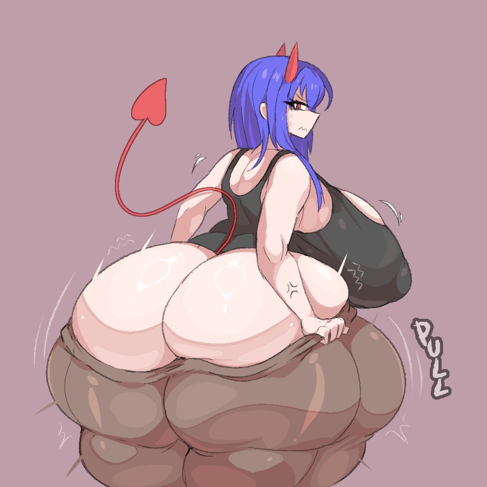 1girls, ass, ass bigger than head, ass bigger than torso, demon, demon girl, demon horns, demon tail, enormous ass, female, hyper, hyper ass, kumomogi, lily (kumomogi), solo female, tagme