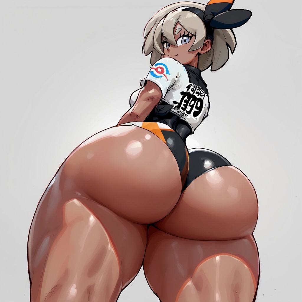 1girls, ai generated, ass, ass focus, ass grab, ass hanging out, ass hanging out of shorts, bea (pokemon), big ass, booty shorts, bubble ass, bubble butt, female, female focus, generation 8 pokemon, grey eyes, grey hair, huge ass, joabond, looking at viewer, nintendo, pokemon, pokemon ss, sexy, short shorts, shorts, solo female, thick ass, thick thighs