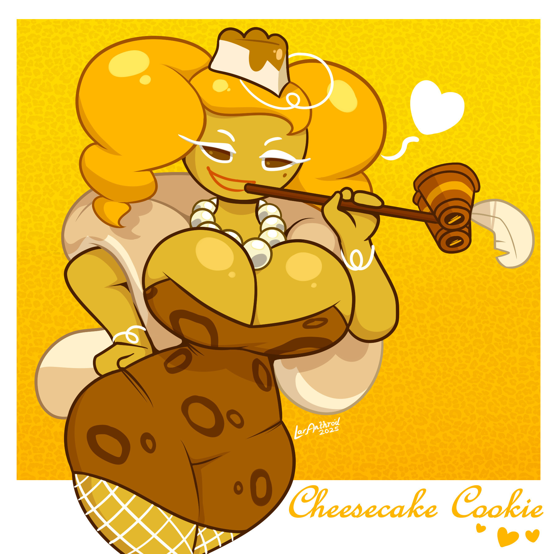 big breasts, breasts, cheesecake cookie, cookie run, cookie run ovenbreak, cookie run witch's castle, female, fishnets, laranthrod, tagme, twintails, yellow body, yellow hair