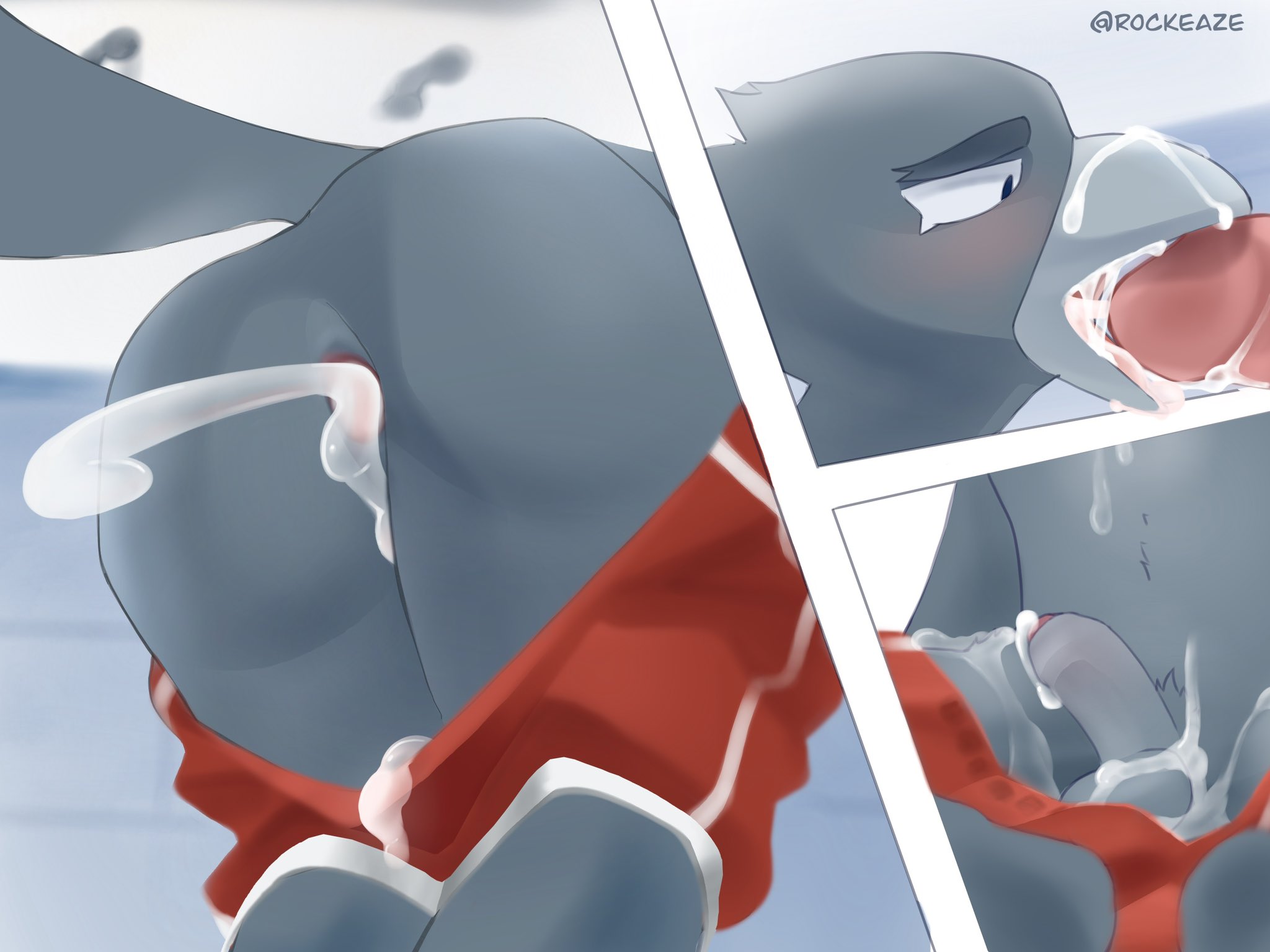 ass, blowjob, brawl stars, crow (brawl stars), cum, cum in ass, cum in mouth, cum inside, furry, gay, male, red underwear, rockeaze, underwear, underwear only