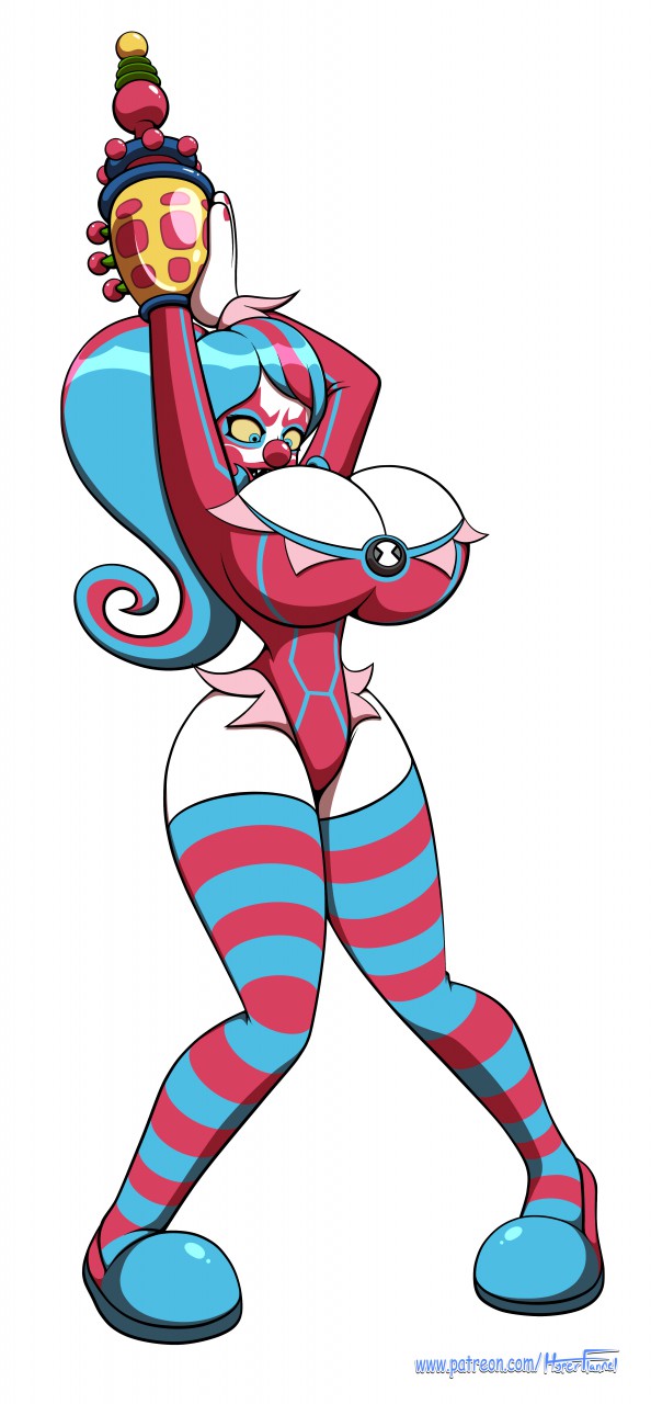 1girls, 2d, ben 10, big breasts, blue eyes, blue hair, breasts, cartoon network, cleavage, clown, clown girl, clown makeup, clown nose, clown transformation, clownification, corruption, enemy conversion, evil, evil smile, female, female focus, female only, green eyes, hot, huge breasts, hyperflannel, killer klown, killer klowns from outer space, leggings, leotard, metroid, midriff, nintendo, omnitrix, samus aran, sexy, sharp teeth, solo, striped legwear, transformation, weapon, white background, yellow eyes, yellow sclera