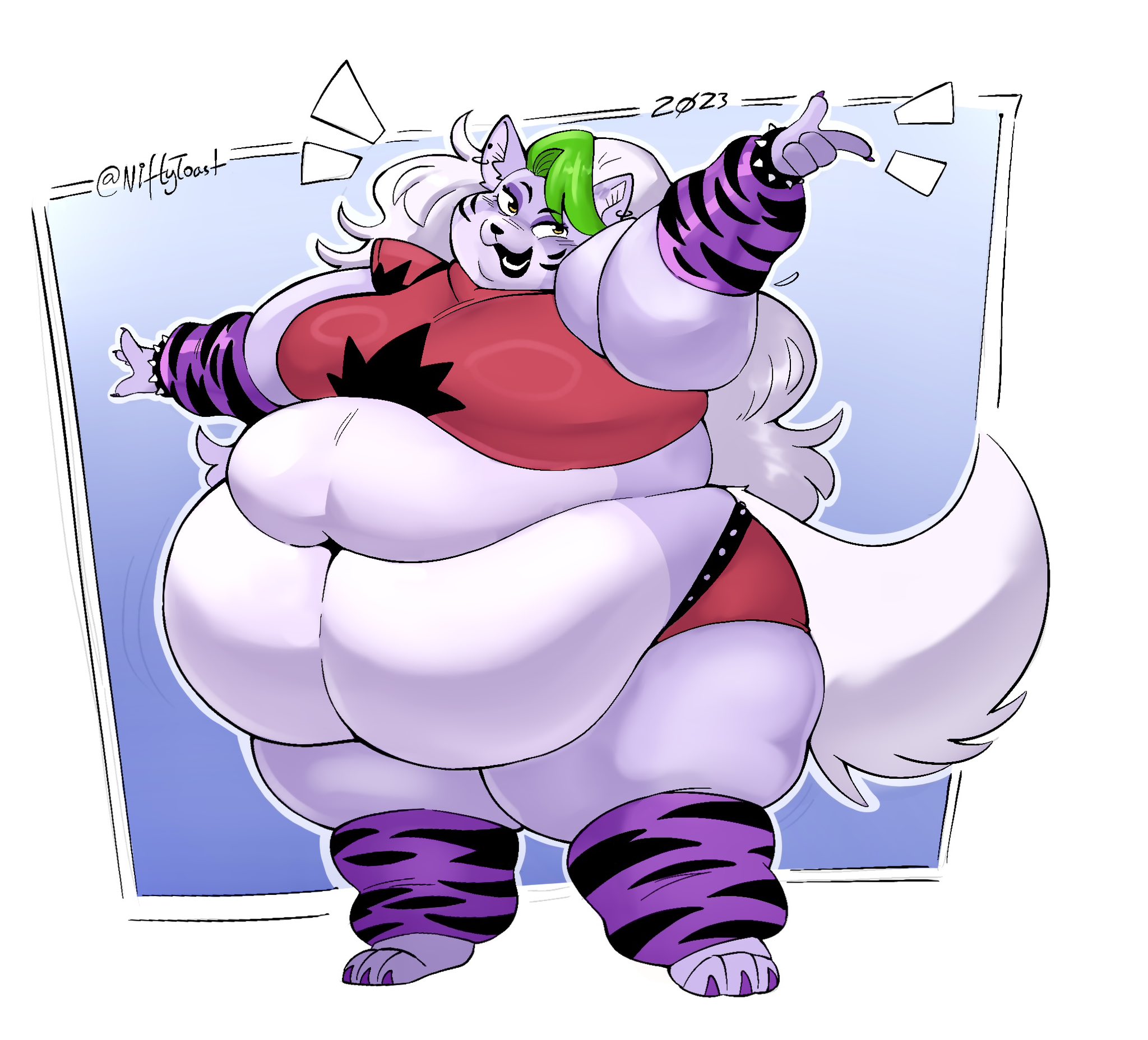 bbw, big breasts, breasts, double belly, fat, fat female, female, five nights at freddy's, furry, huge breasts, inazuma kat, morbidly obese, morbidly obese female, niftytoast, obese, obese female, overweight, overweight female, roxanne wolf (fnaf), solo, tagme, thick thighs, wide hips