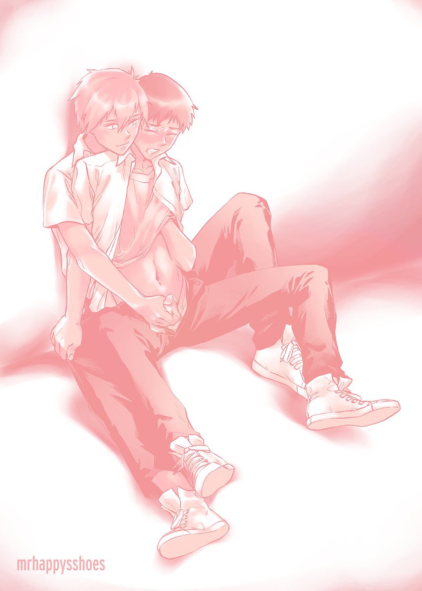 2boys, clothing, gay, handjob, kaworu nagisa, male, male only, mrhappysshoes, multiple boys, multiple males, navel, neon genesis evangelion, penis, shinji ikari, yaoi