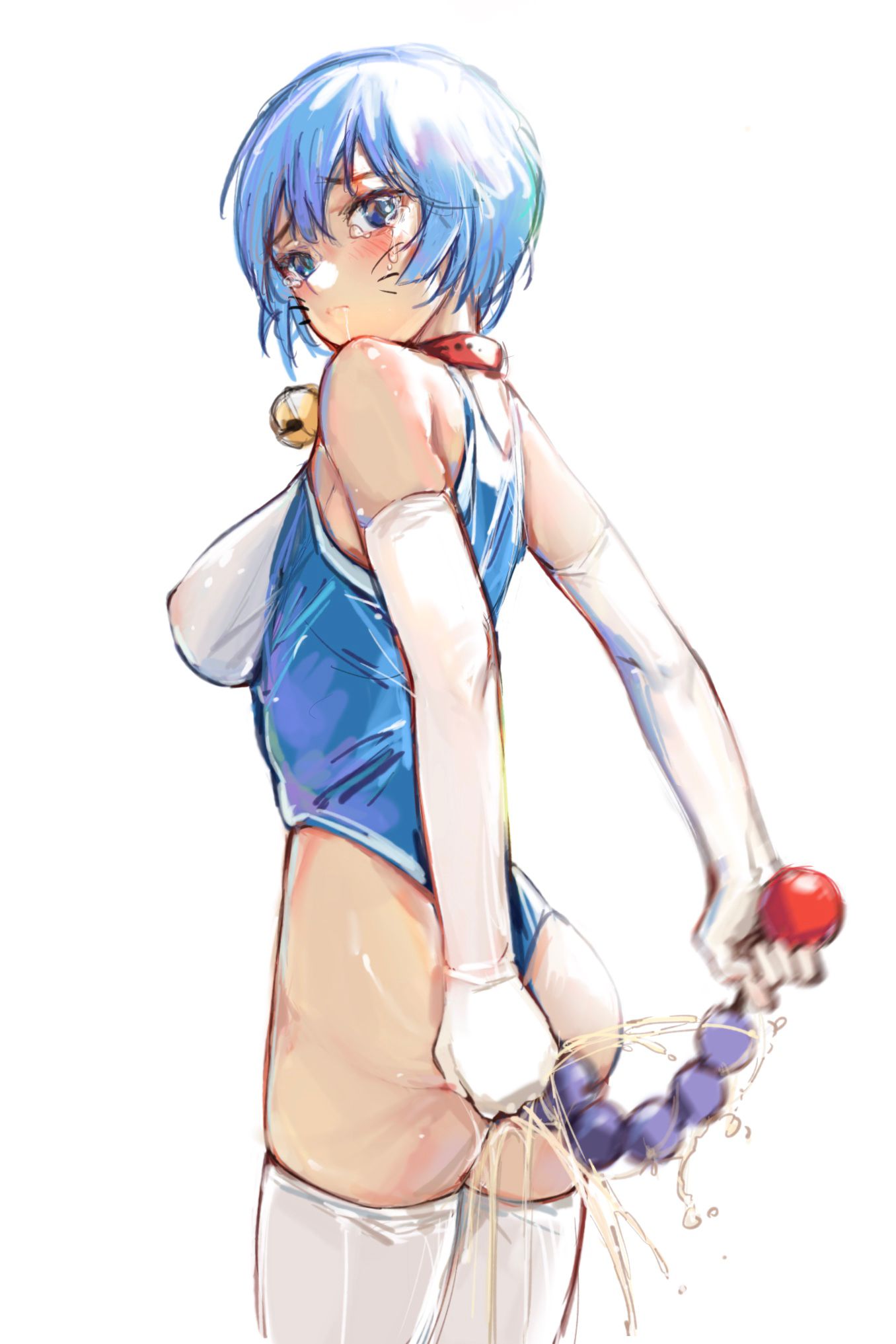 1girls anal_beads ass blue_hair blush doraemon doraemon_(character) from_behind iuui large_breasts leotard sex_toy short_hair sideboob standing westking