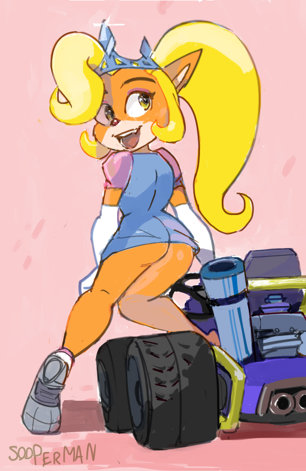 anthro ass blonde_hair coco_bandicoot crash_(series) crash_team_racing_nitro-fueled crown dress female furry no_panties ponytail princess sooperman