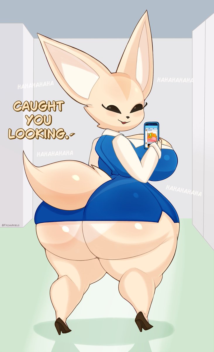 aggretsuko, agressive retsuko, anthro, ass focus, female, fenneko, fromariels, furry, hyper, hyper ass, hyper breasts, netflix character, office, phone, stalking