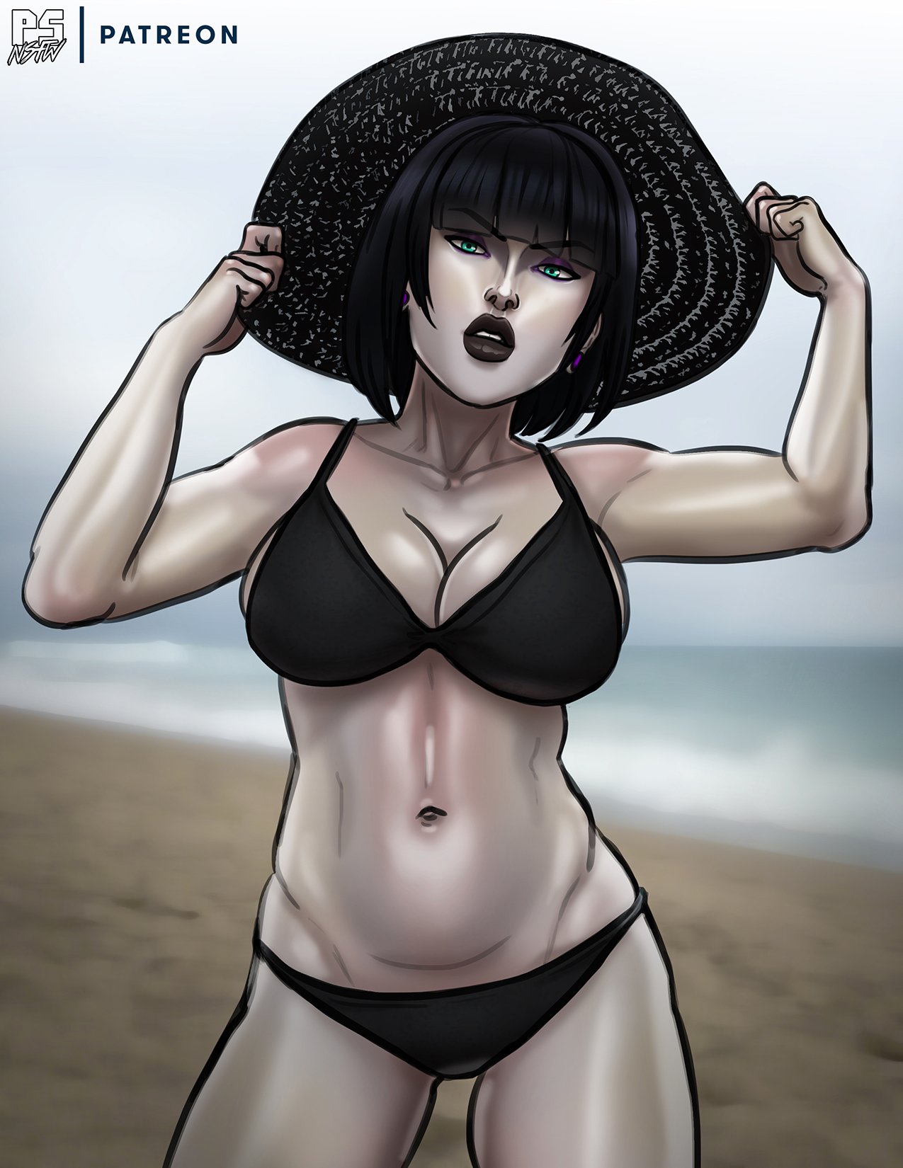 1girls, big lips, black lips, black lipstick, female, goth, hat, madeline zoldak, original, pumpkinsinclair, sun hat, tagme, thick lips