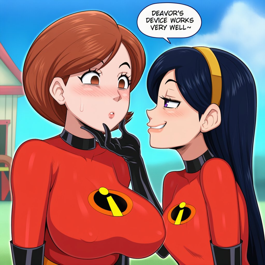 2girls, ai generated, artist request, female, helen parr, hypnosis, milf, mother, mother and daughter, tagme, the incredibles, tight clothing, violet parr, yuri