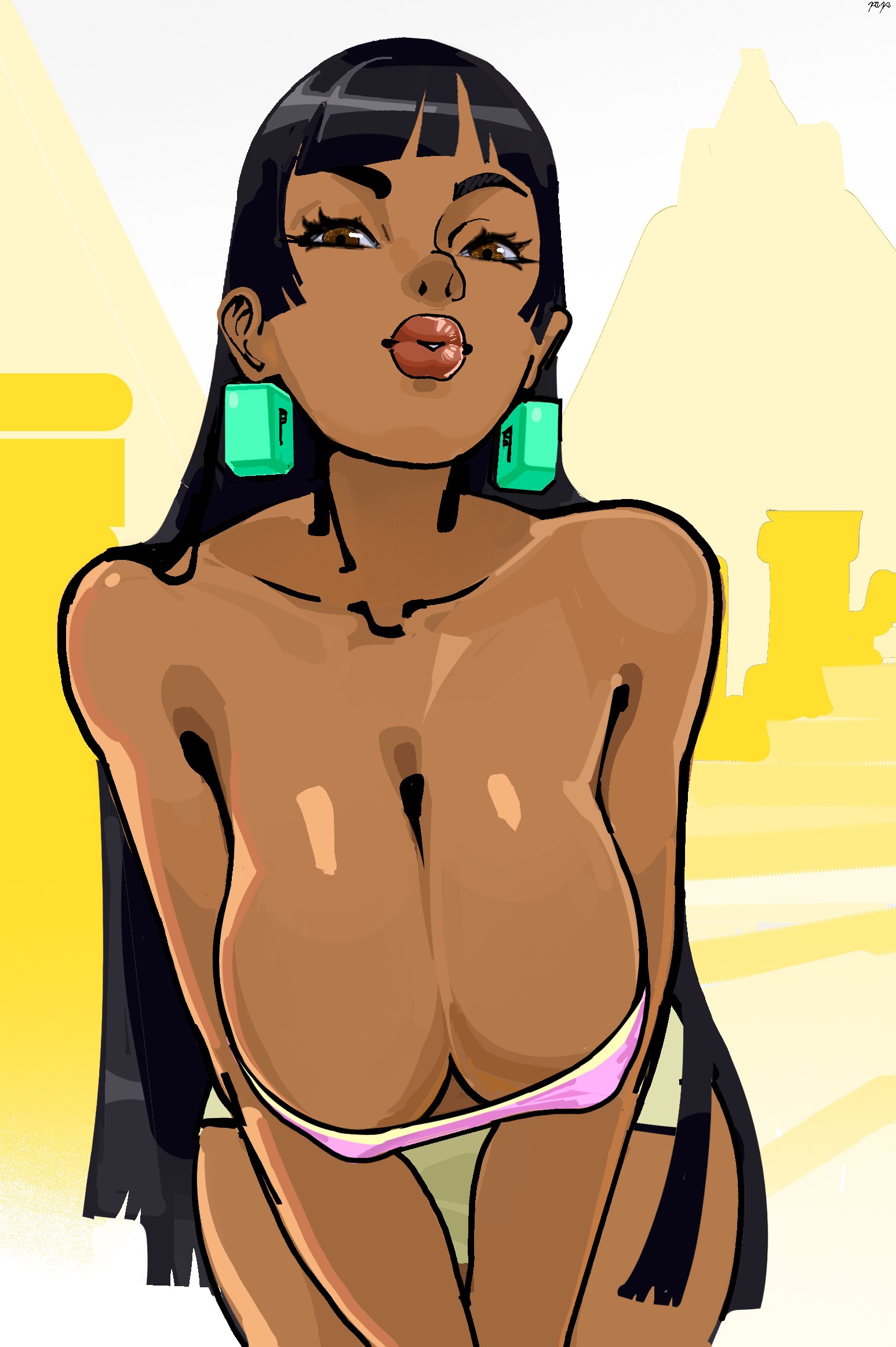 1girls, big breasts, big lips, bimbo, bimbo lips, black hair, breast focus, breasts, brown eyes, chel, cleavage, ear piercing, earrings, female, female only, hair, hanging breasts, huge breasts, labslider, lips, long hair, parted lips, pelvic curtain, solo, solo female, the road to el dorado, thick lips, tubetop