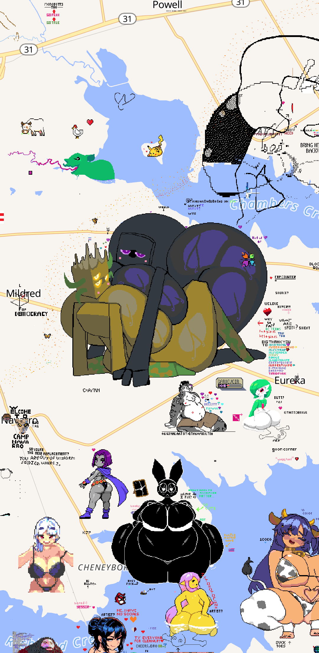 ass, ass bigger than head, big ass, big breasts, breasts, breasts bigger than head, creaking (minecraft), dc, dc comics, enderman, enderwoman, female, game freak, gardevoir, generation 1 pokemon, microsoft, minecraft, mojang, nanaon-sha, nintendo, pikachu, pixel art, playstation, pokemon, pokemon (species), raven (dc), sony corporation, sony interactive entertainment, tagme, the creaking (minecraft), vib-ribbon, vibri, wplace