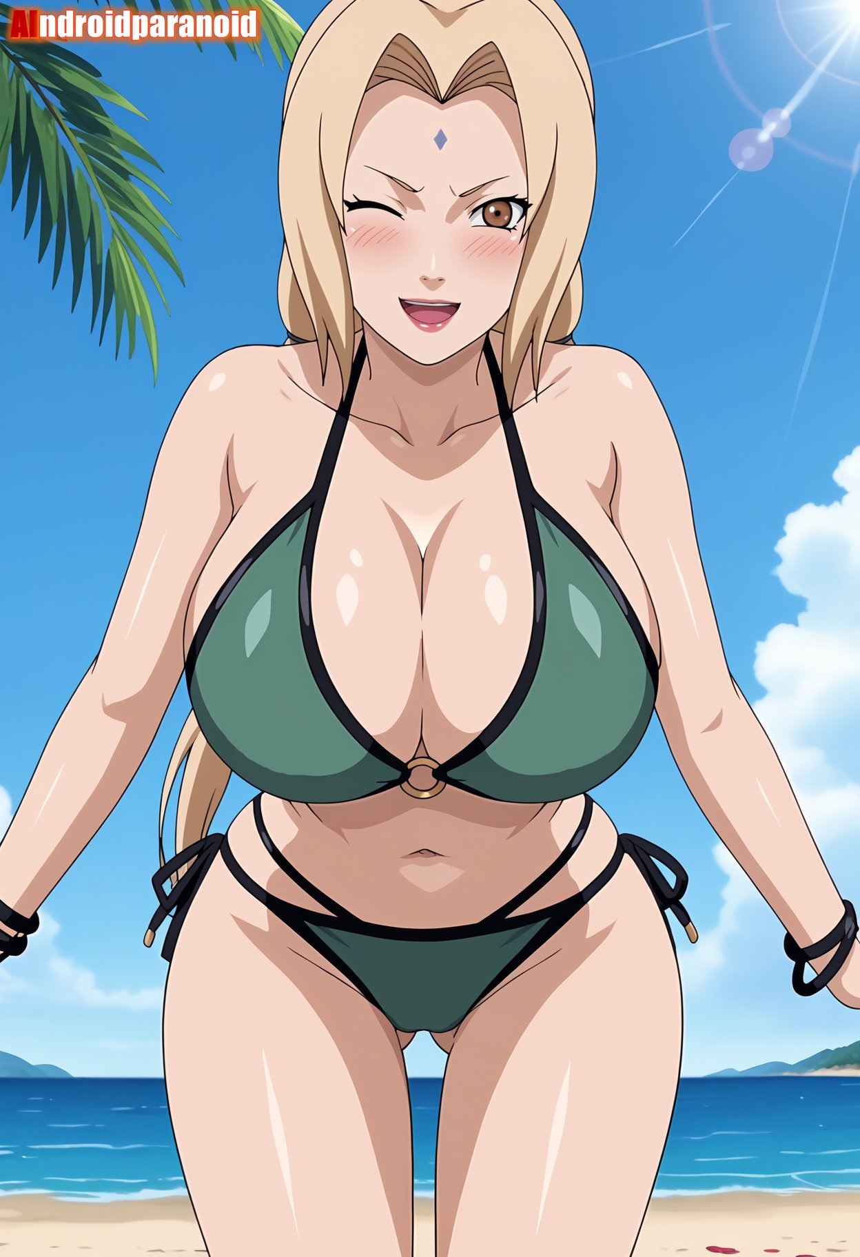 1girls, ai generated, aindroidparanoid, ass, big ass, big breasts, big butt, blonde hair, blush, boruto: naruto next generations, breasts, brown eyes, busty, curvy, cute, fat ass, female, female only, hair, hi res, hips, huge ass, huge breasts, human, large ass, large breasts, legs, looking at viewer, mature female, milf, narrow waist, naruto, naruto (classic), naruto (series), naruto shippuden, navel, open mouth, slim waist, thick ass, thick thighs, tsunade, voluptuous, waist, wide hips, wink, winking at viewer