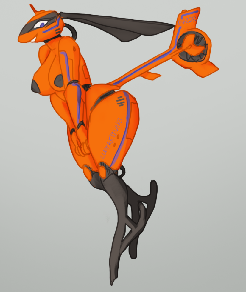 1girls 2017 aeromorph aircraft anthro ass big_breasts big_butt black_nipples breasts covering_crotch deermary embarrassed eurocopter_ec135 female female_only helicopter helimorph living_aircraft living_machine machine orange_body original original_character simple_background solo thick_thighs two_tone_body