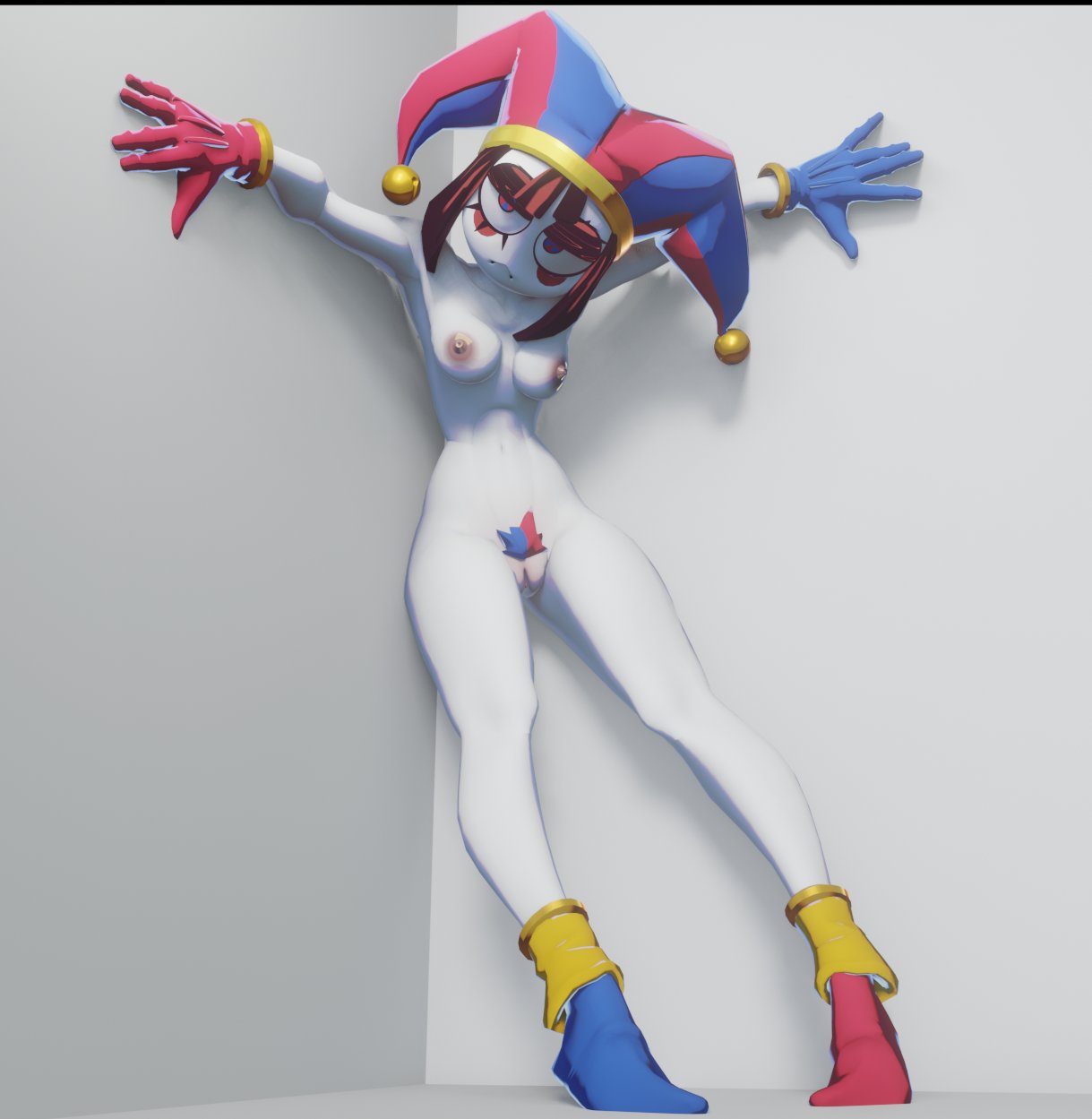 1girls, 3d, 3d (artwork), 3d model, breasts, bush, dorfloor3, female, glitch productions, pomni (dorfloor3), pomni (the amazing digital circus), small breasts, solo, tagme, the amazing digital circus