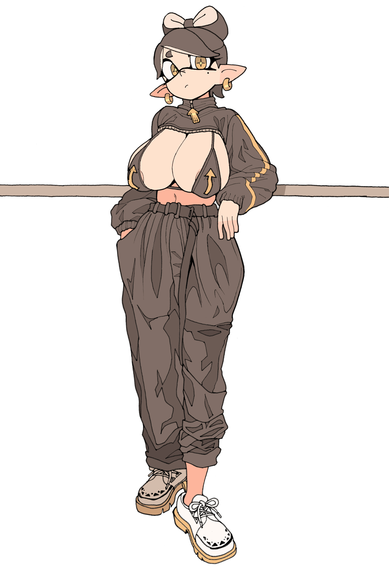 1girls, 2d, big breasts, bikini, black hair, breasts, callie (splatoon), cleavage, clothed, cowboy shot, digital media, female, hips, huge breasts, inkling, light skin, light-skinned female, long hair, navel, nintendo, simple background, skindentation, splatoon, splatoon (series), standing, tentacle hair, underboob, yuta agc