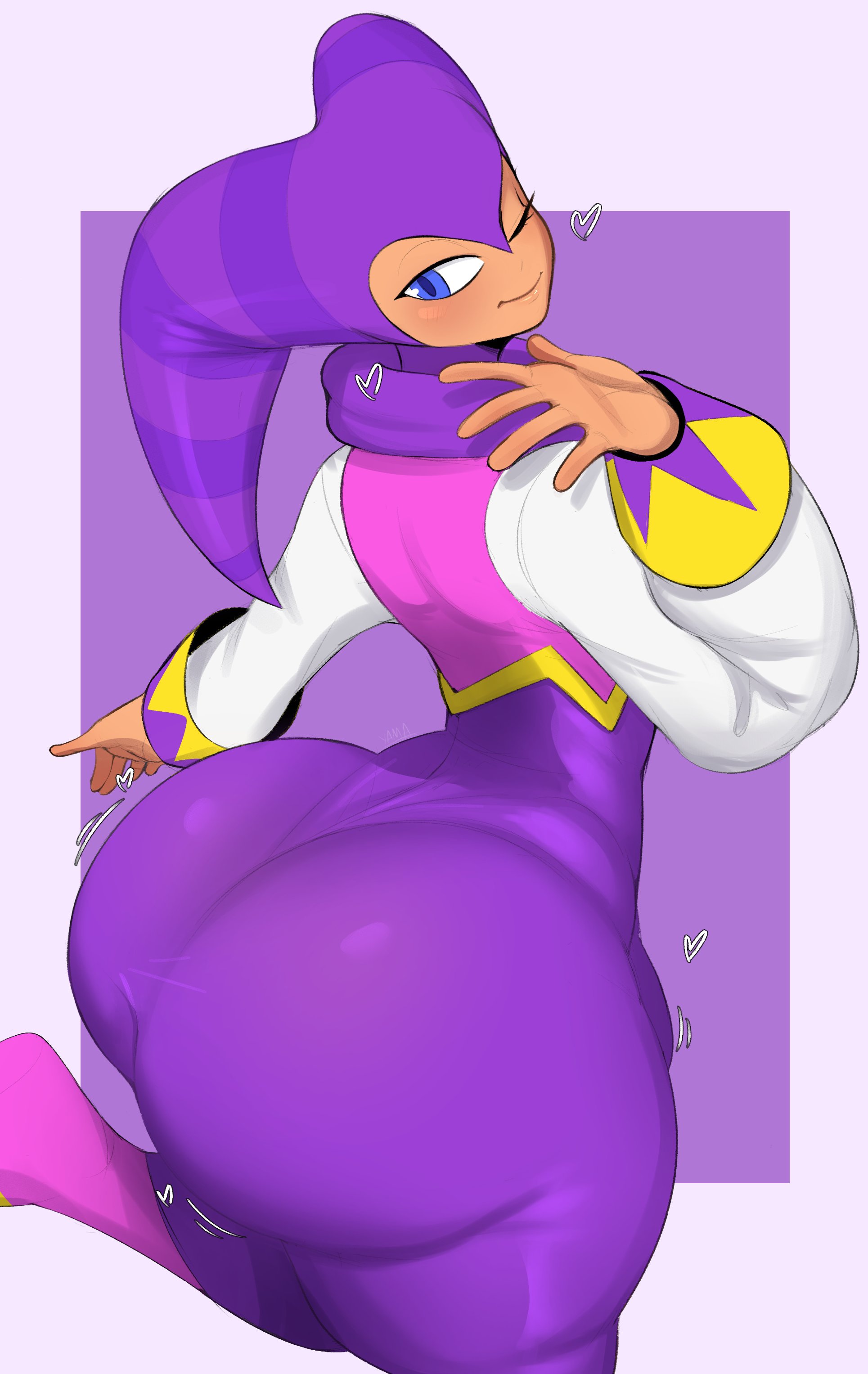 1boy, ambiguous gender, ass, ass focus, back view, big butt, bubble ass, bubble butt, bulge, clothing, curvy, eyelashes, femboy, huge ass, human, jester outfit, looking back, male, male only, nights, nights into dreams, sega, skin tight, tagme, wide hips, yamathegod