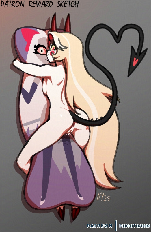 1girls, anus, ass, body pillow, breasts, charlie morningstar (hazbin hotel), female, hazbin hotel, noisetanker, nude, pussy, pussy juice, tagme, vaggie (hazbin hotel)