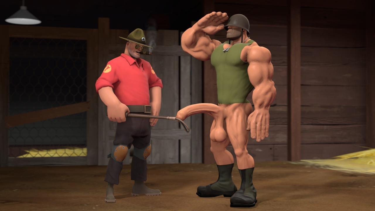 abs bara barazoku big_muscles big_pecs boots bottomless cigar engineer engineer_(team_fortress_2) erection foreskin fully_dressed gay hat helmet knee_pads long_foreskin low_hanging_testicles machosoldier male_only manly muscular muscular_male riding_crop sagging_balls salute soldier soldier_(team_fortress_2) tank_top team_fortress_2 tinted_eyewear