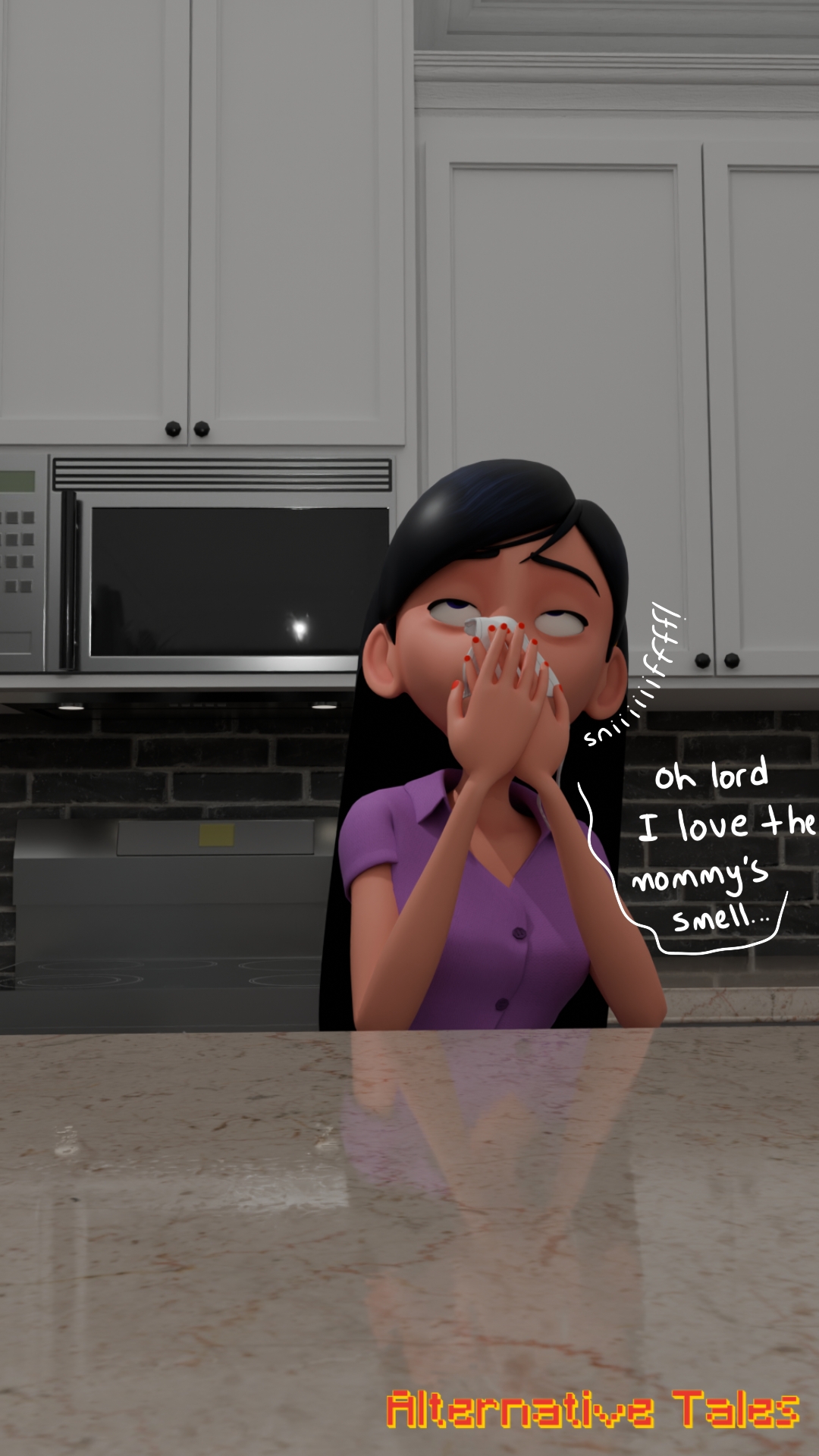 alternative tales, comic, comic page, dirty clothing, female, female focus, fetish, incest, panties, pantyshot, pussy, smell, smelly, smelly pussy, sniff, sniffing, sniffing clothes, sniffing panties, stained panties, teenager, the incredibles, thong, violet parr