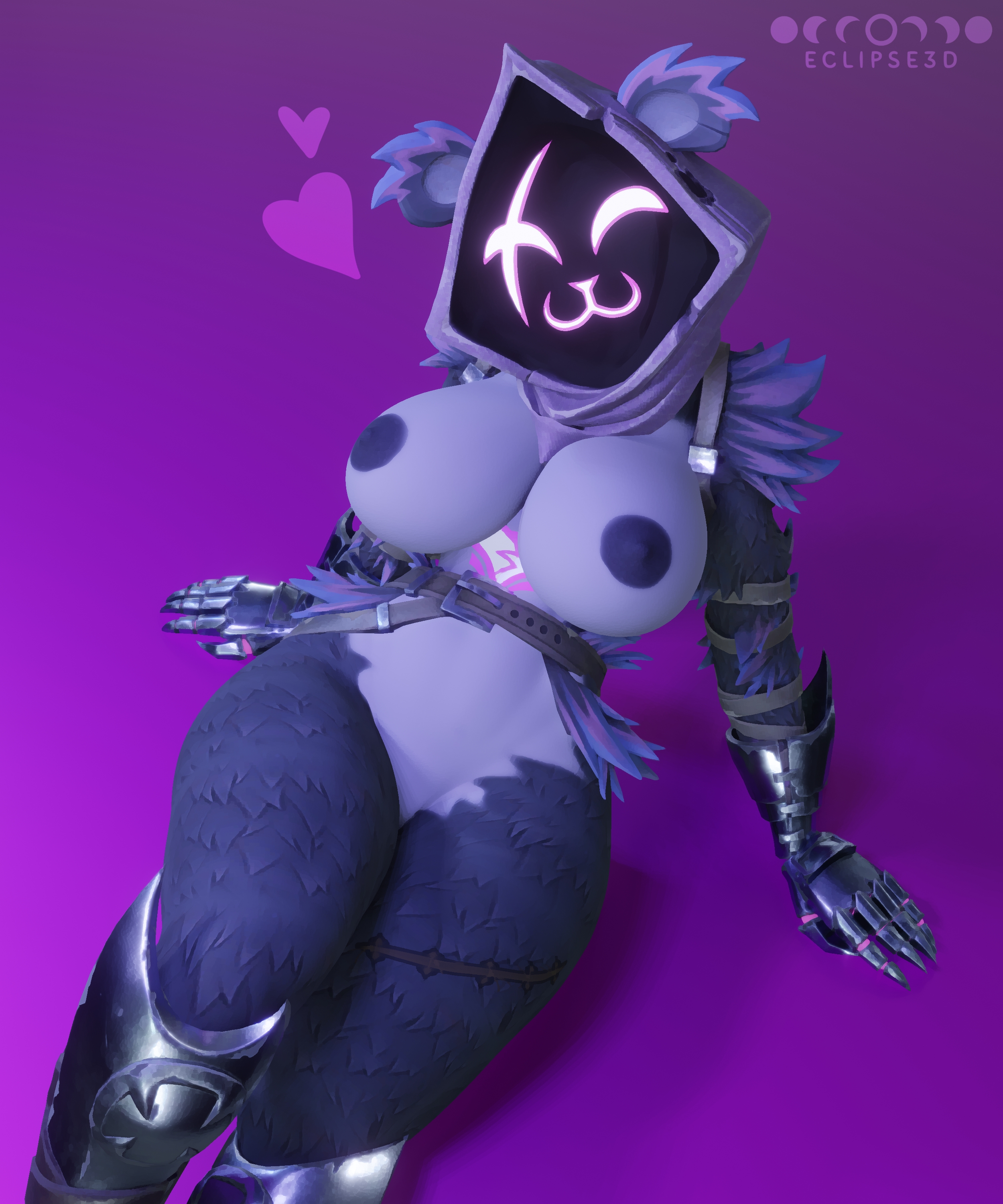 :3, 3d, 3d (artwork), 3d model, 3d render, bear girl, eclipse3d, female, female only, fortnite, fortnite: battle royale, furry, furry female, furry only, laying on floor, posing, posing for the viewer, purple body, purple fur, raven team leader, semi nude, solo female, video game, video game character, video games