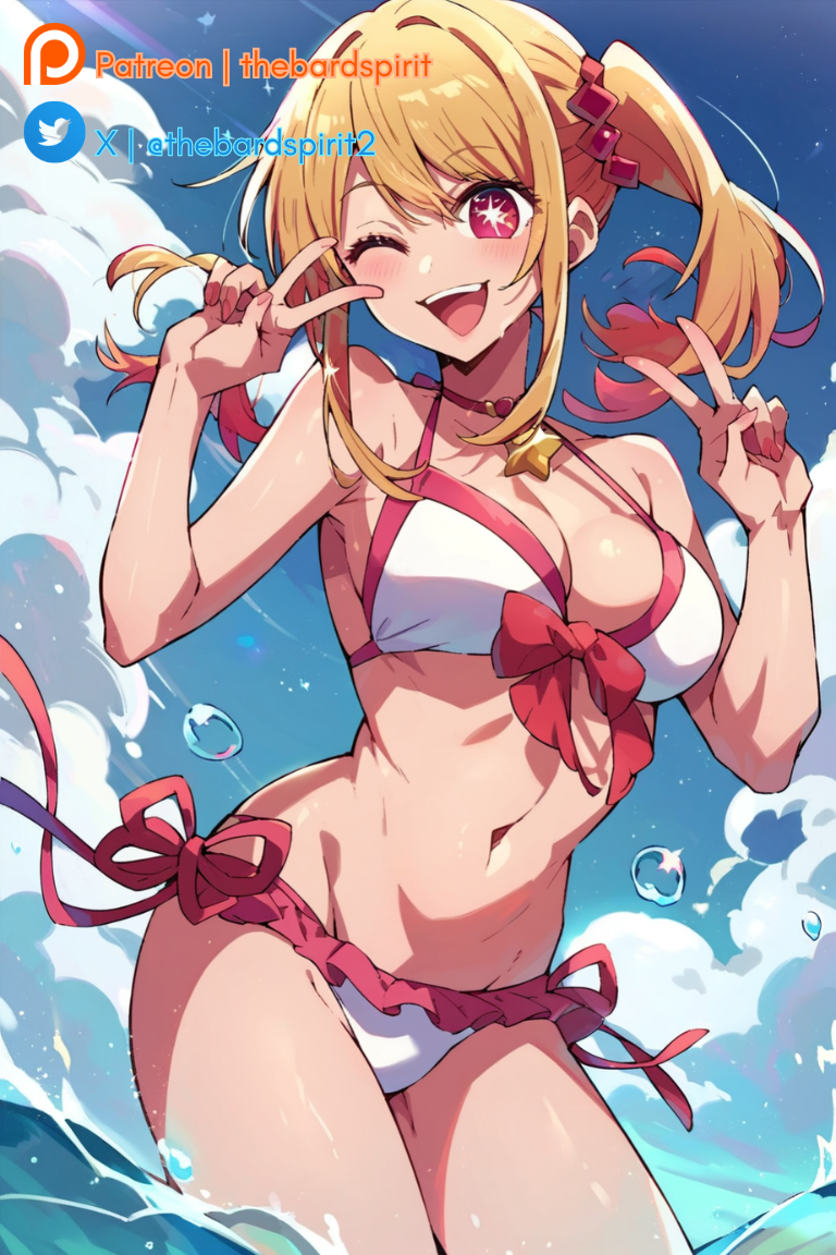 1girls ai_generated bangs beach big_breasts bikini blonde_hair blush bouncing_breasts breasts cleavage curvaceous curvaceous_female curvaceous_figure curvy curvy_figure cute cute_face double_v eyebrows_visible_through_hair female female_focus finger fingernails hair_ornament happy highres hoshino_ruby huge_breasts light-skinned_female light_skin looking_at_viewer medium_hair navel open_mouth oshi_no_ko outdoors pink_eyes pov seductive seductive_look seductive_smile simple_background sky smile solo standing star-shaped_pupils star_(symbol) stomach tagme thebardspirit thighs tongue uncensored v v_sign voluptuous voluptuous_female white_bikini wink young