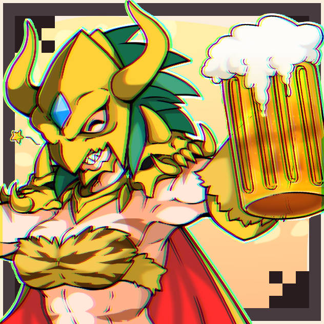 alcohol alcoholic_drink beer beer_mug dclaret digimon digimon_(species) digimon_ghost_game female female_focus female_only fur_bra kinkakumon muscle_girl muscles muscular muscular_arms muscular_female ogre ogre_female ogre_girl oni oni_female oni_horns tiger_print