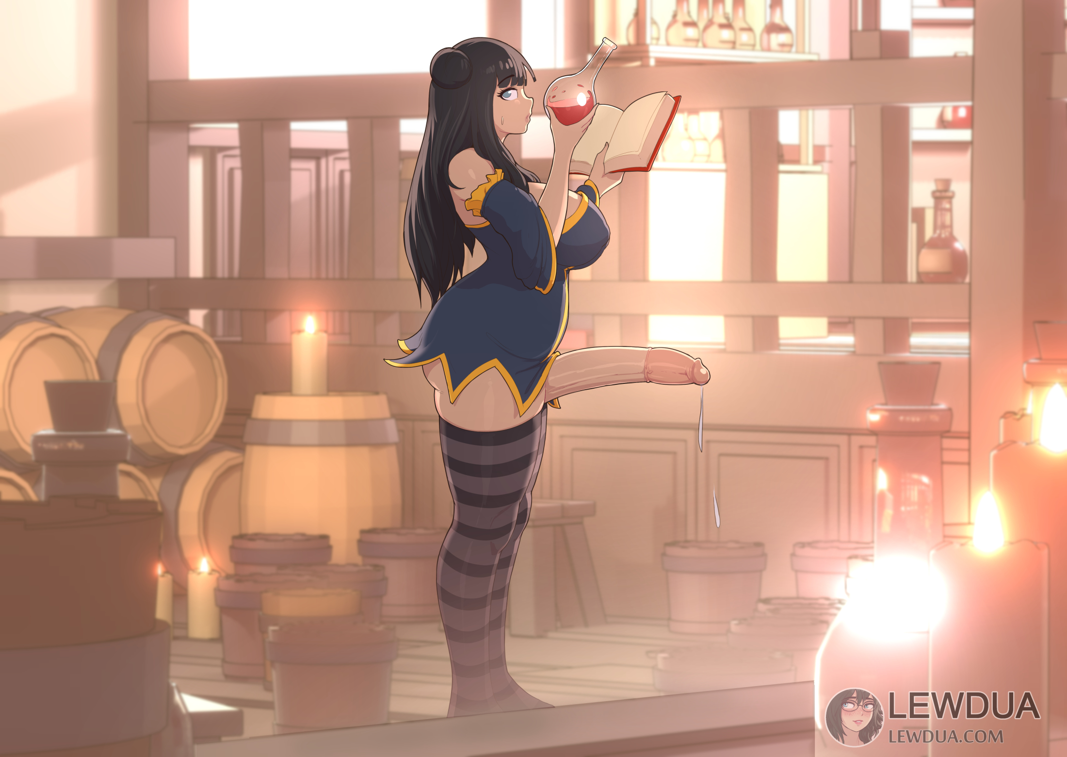 1futa, big breasts, breasts, condom, condom on penis, cum, dickgirl, erection, futa only, futa sans balls, futanari, huge cock, intersex, large breasts, lewdua, lola (lewdua), original, penis, precum, solo, solo futa, thighhighs