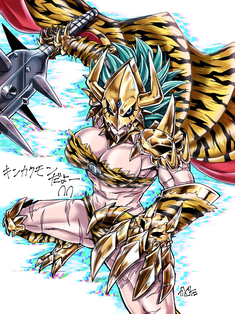 demon demon_girl digimon digimon_(species) digimon_ghost_game female female_focus female_only kinkakumon muscle_girl muscles muscular muscular_female ogre ogre_female ogre_girl oni oni_female oni_horns tiger_print tinpororinne