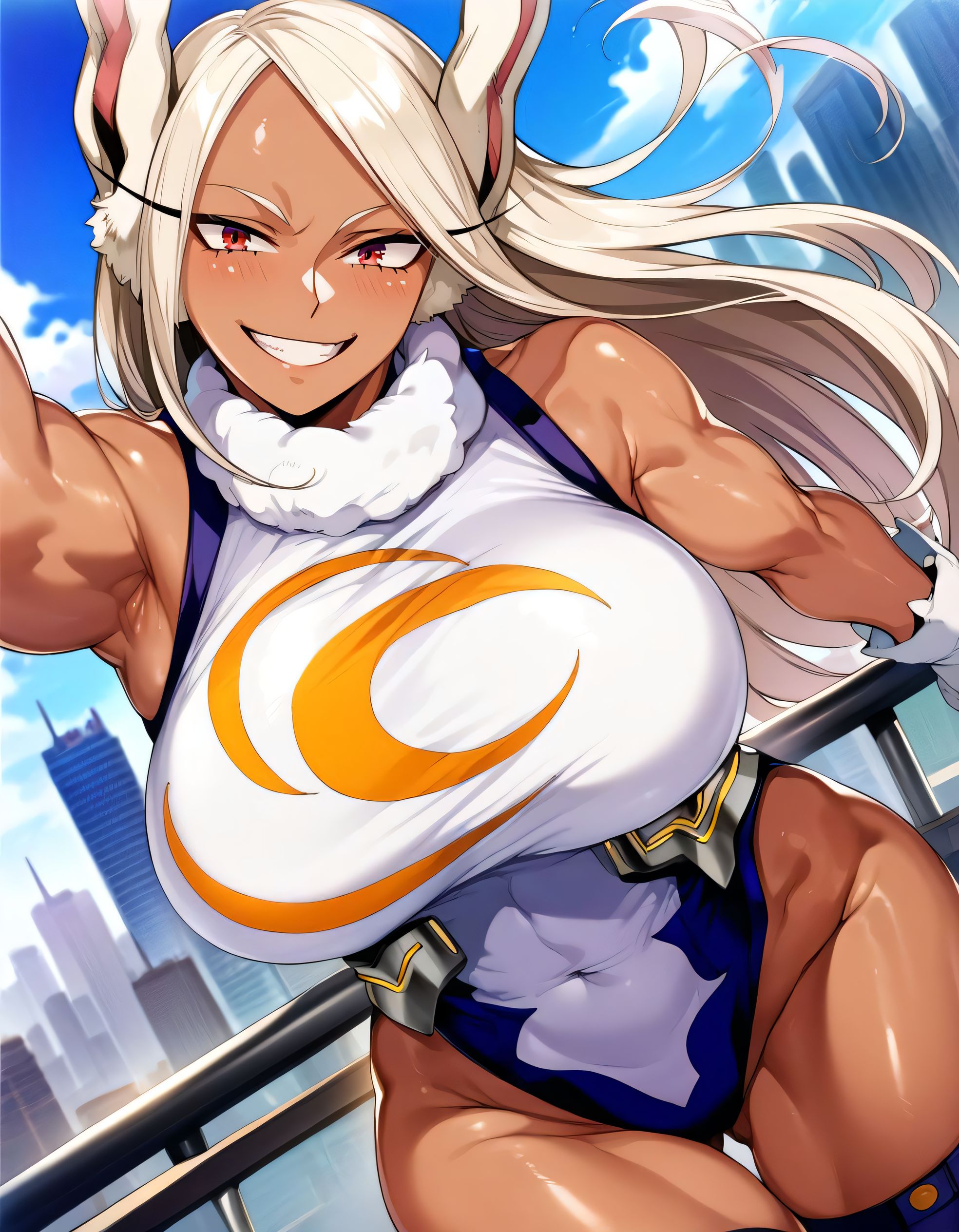 1girls, ai generated, alternate breast size, big breasts, breasts, busty, curvaceous, curvy, curvy body, curvy female, curvy figure, female, huge breasts, large breasts, leotard, mirko, miruko, my hero academia, rumi usagiyama, sweat, sweating, sweaty, sweaty body, sweaty breasts, thick thighs, thighs, venus body, voluptuous