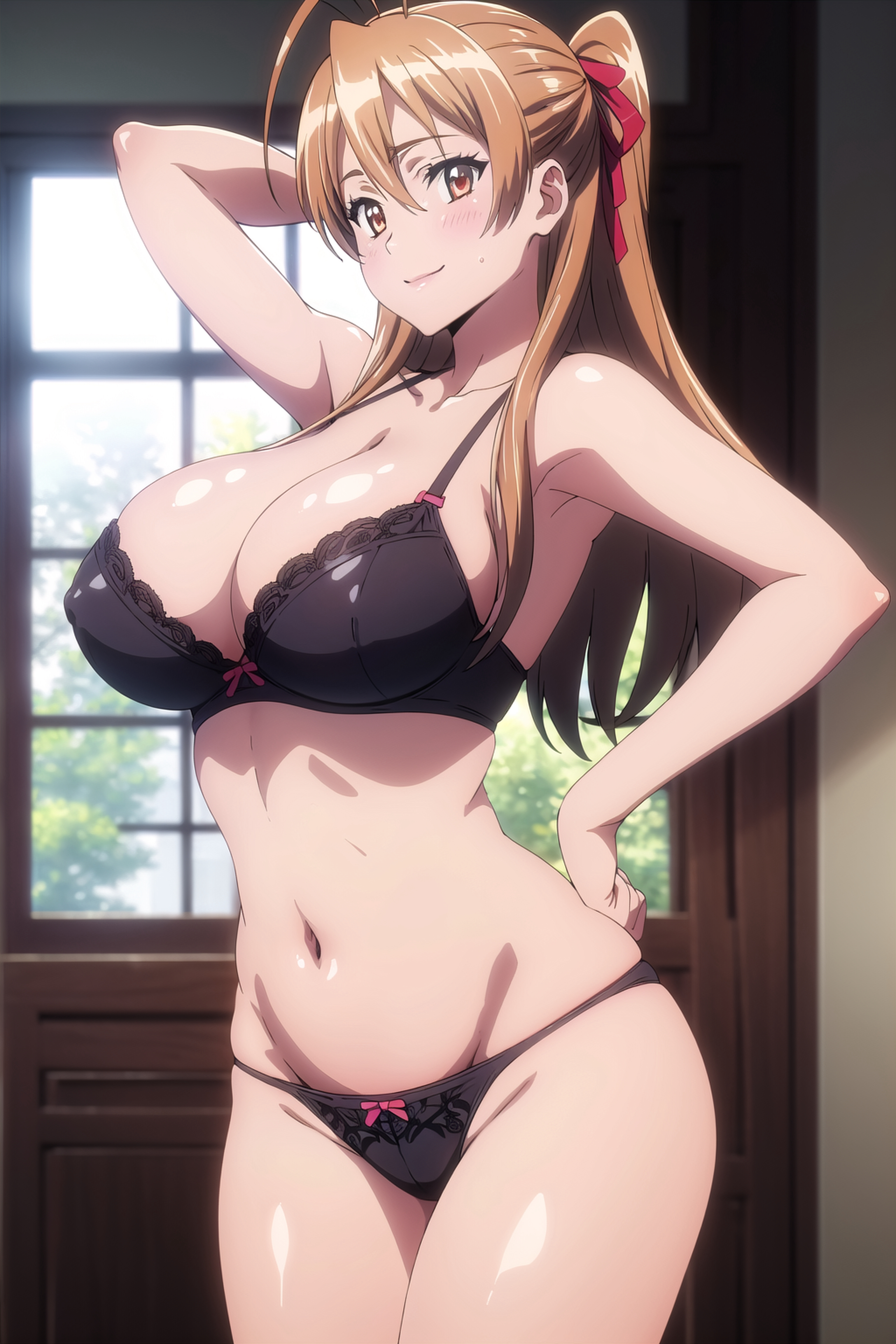 ai generated, arisato yu, big breasts, breasts, female, highschool of the dead, lingerie, rei miyamoto, thick thighs