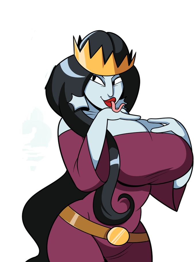 black_hair blue_skin cleavage crown disenchantment female huge_breasts long_hair outfit queen_oona superspoe white_background