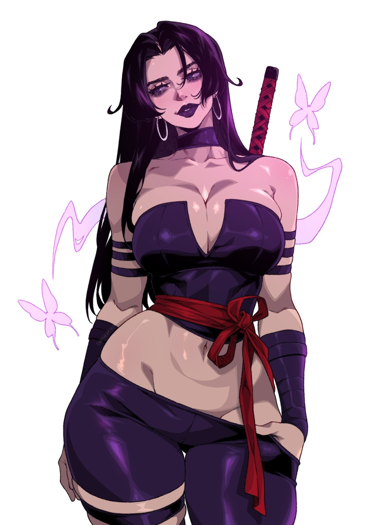 1girls, big breasts, breasts, camtheartguy, cleavage, female, female focus, female human, female only, fit female, full lips, hourglass figure, human, kunoichi, large breasts, light skin, light-skinned female, long hair, marvel, marvel rivals, mature female, midriff, navel, psylocke, psylocke (marvel rivals), psylocke (sai) (vengeance), slim waist, solo, superheroine, thick thighs, thighs, white background, wide hips