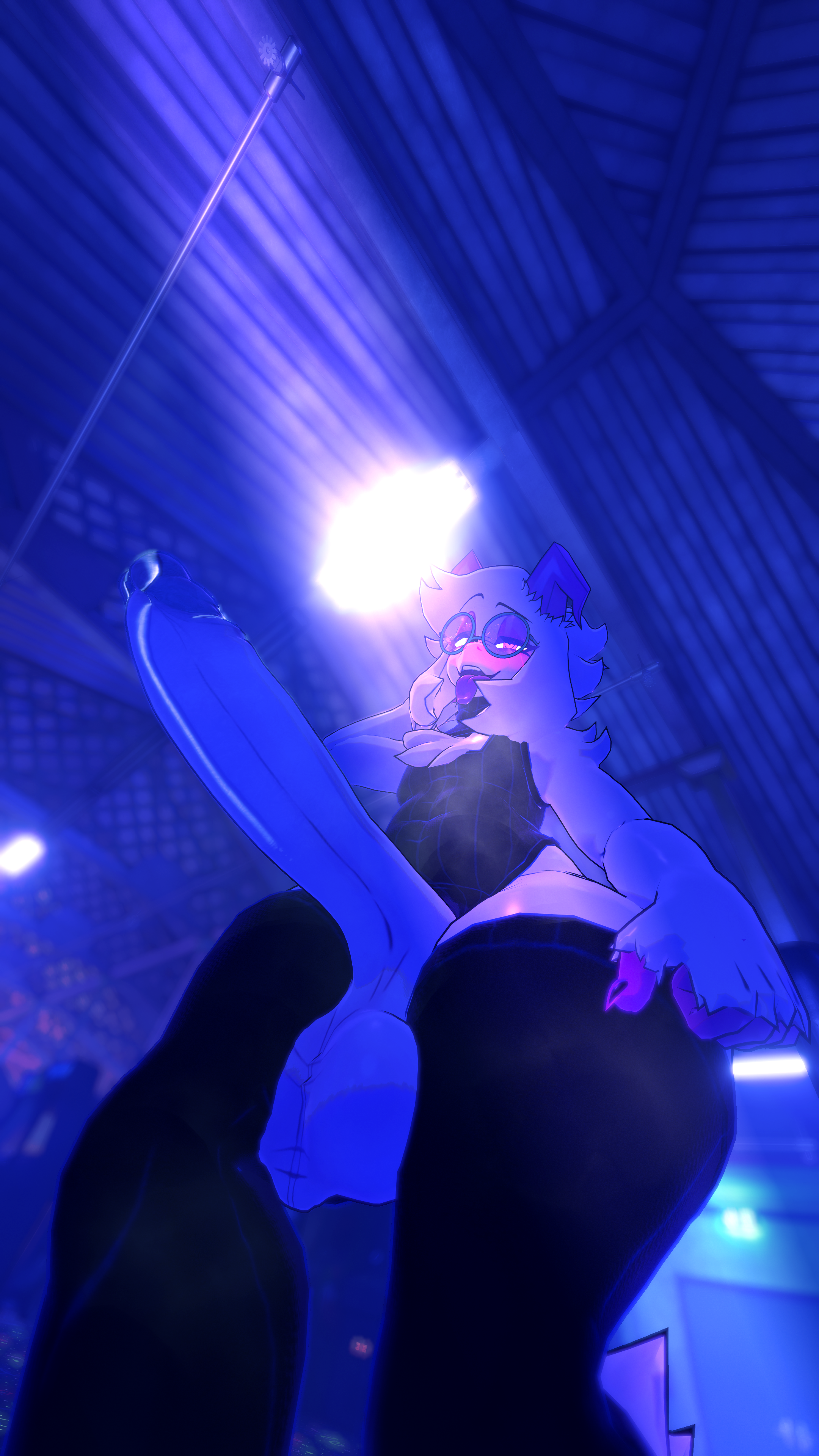 3d, anthro, balls, big balls, big penis, clothed, clothing, cock, cryptiacurves, deltarune, dick, femboy, furry, giloak, goat, green glasses, hi res, male, penis, pink eyes, ralsei, ralsei (cryptiacurves), ralsei with white fur, solo, thick thighs, thighhighs, thighs, tongue, tongue out, undertale (series), vrchat