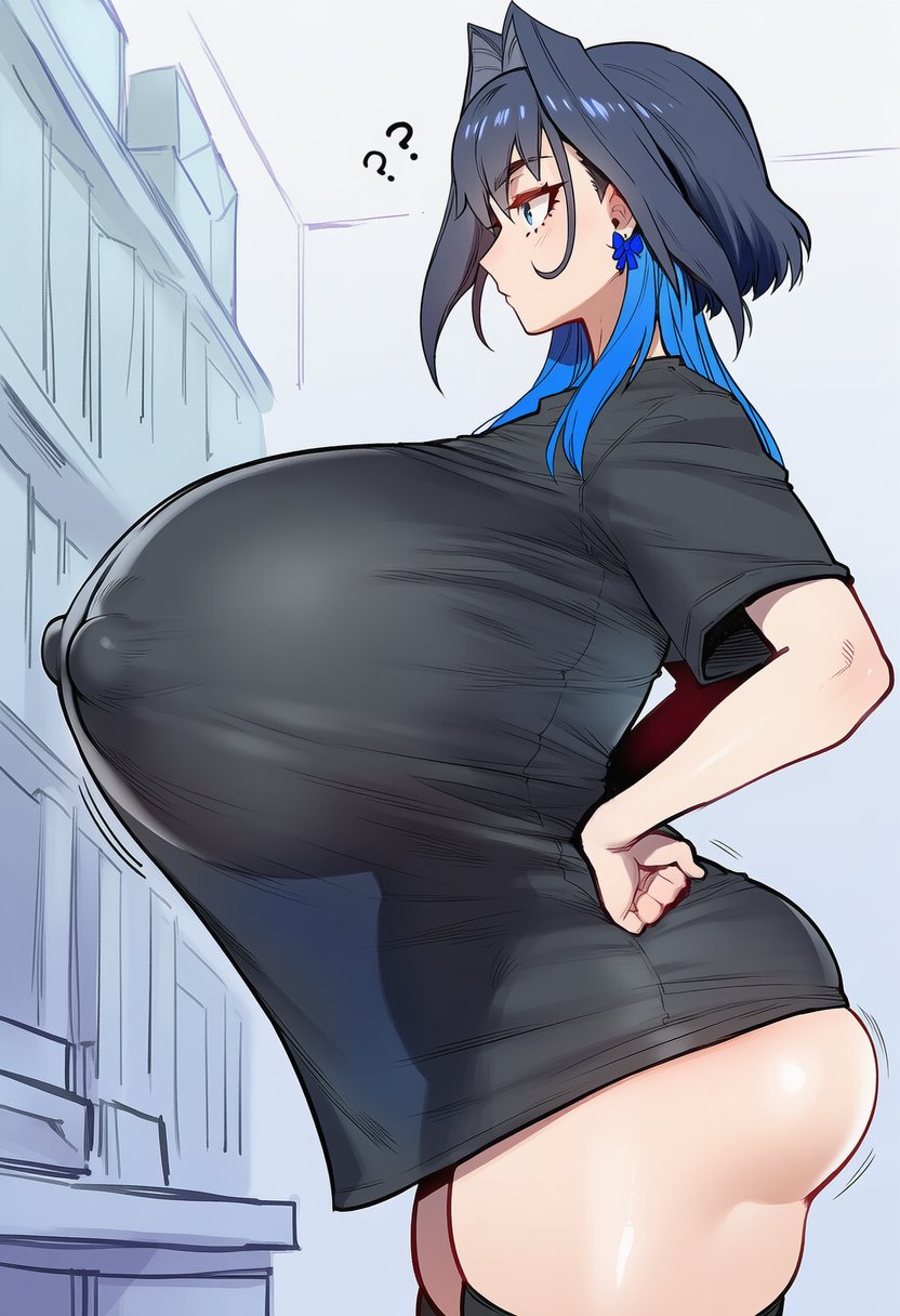 ?, 1girls, ai generated, ass, big ass, breasts, female, female only, gigantic breasts, hololive, hololive english, huge breasts, light-skinned female, massive breasts, nipple bulge, ouro kronii, solo, virtual youtuber, wumiai