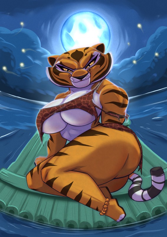 anthro, ass, big ass, big breasts, breasts, felid, feline, female, full moon, joelasko, kung fu panda, master tigress, moon, muscular, muscular female, ripped clothing, stripes, tagme, tail, thick thighs, tiger, yellow eyes, yellow fur