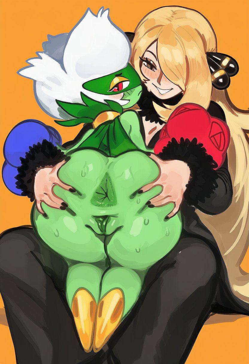 2girls big_ass big_butt bubble_ass bubble_butt cynthia_(pokemon) female female_focus female_only large_ass large_butt looking_at_viewer pokémon_(species) pokemon pokemon pokemon_(species) roserade solo solo_female wabisabi