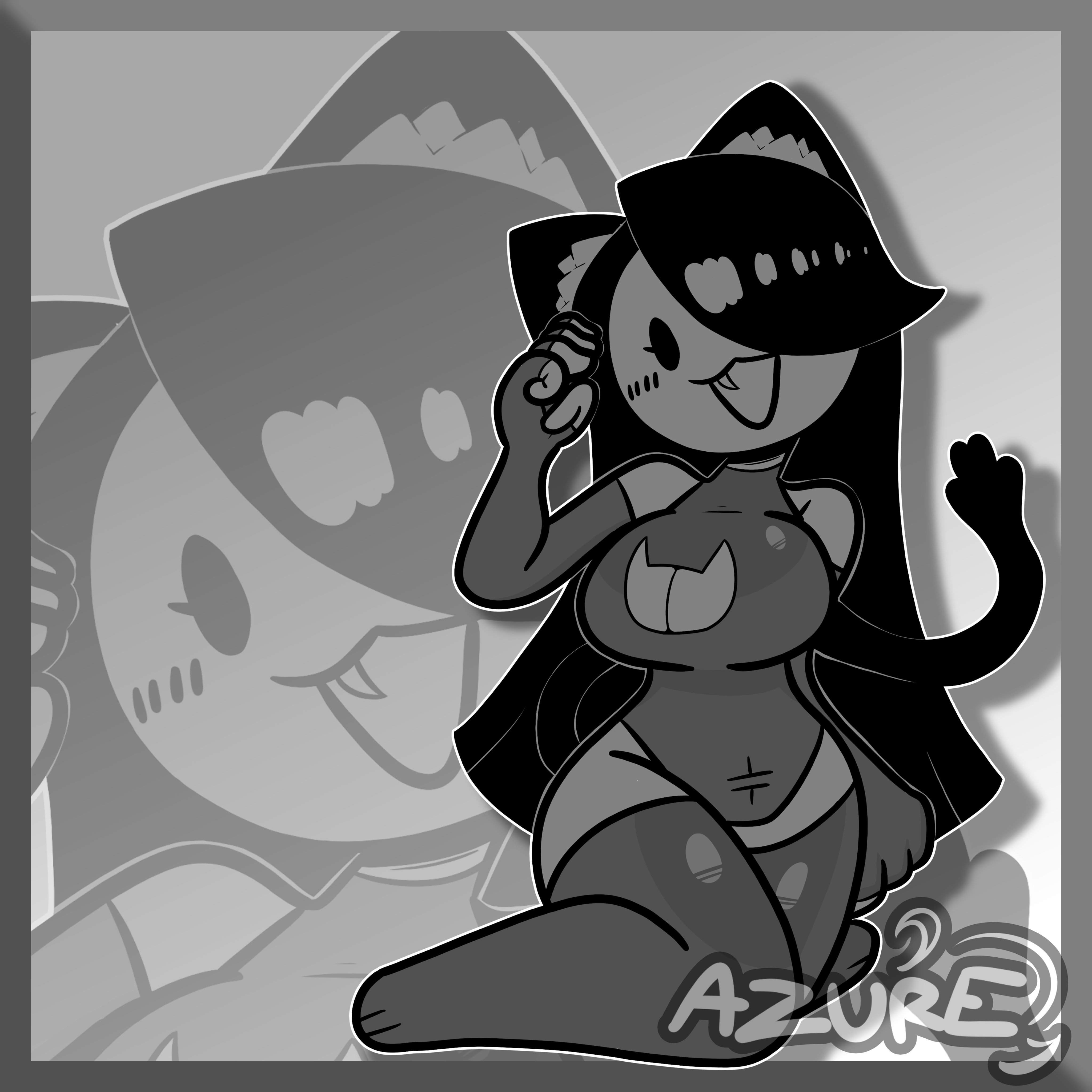1girls, azureart, black hair, breasts, cat ears, cat tail, cream (movailarts), curvaceous, curvy, curvy body, curvy female, curvy figure, cute, cute expression, cute eyes, cute face, cute fang, cute female, cute girl, female, female only, large breasts, long hair, oc, original character, simple eyes, tagme, thick thighs, thighhighs, thighs, wide hips