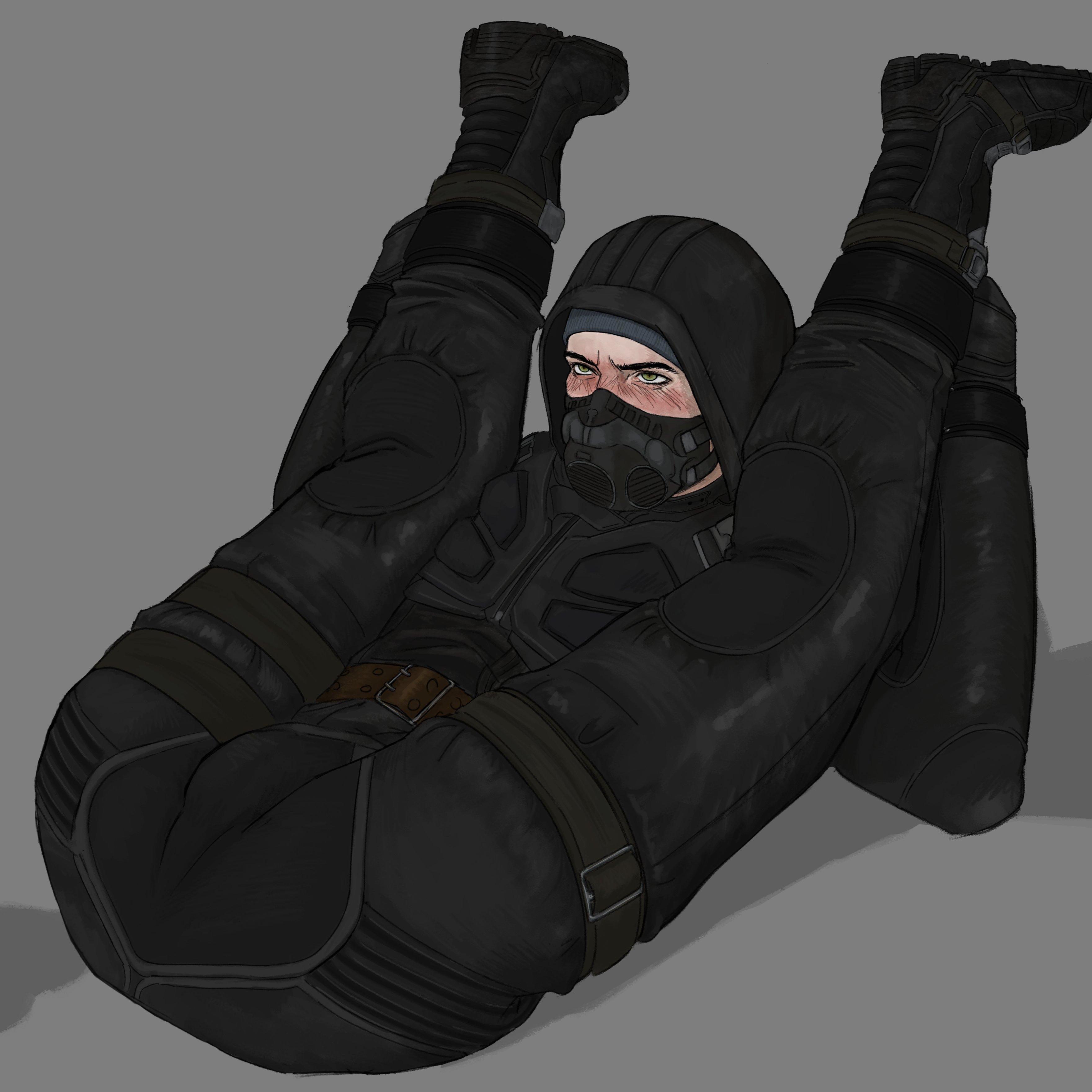 1boy, about to pound the fuck outta em, ass, bdsm, big ass, big thighs, black clothing, black outfit, bound ankles, bound arms, bound legs, bound wrists, clothed, combat boots, combat suit, fully clothed, gas mask, gay, horror, hurt 2 the core, imminent sex, invitation, inviting, inviting to sex, legs, legs apart, legs spread, legs up, loner (s.t.a.l.k.e.r.), male, mask, masked, masked male, nice ass, no sex, pinup, pinup pose, presenting, presenting ass, presenting butt, presenting hindquarters, respirator, s.t.a.l.k.e.r., s.t.a.l.k.e.r. (character), s.t.a.l.k.e.r. 2: heart of chornobyl, sexy ass, sexy pose, skif (s.t.a.l.k.e.r), teasing with butt, yevhen martynenko