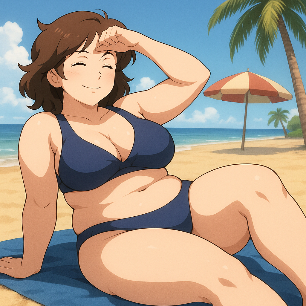 ai_generated beach bikini breasts breasts breasts brown_hair brunette_futa chubby chubby_female