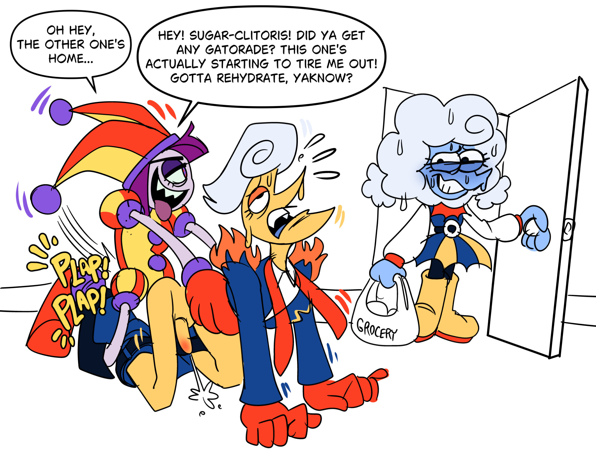 colored, cucked by futa, cuckquean, deltarune, deltarune chapter 3, dialogue, elnina (deltarune), evil pomni (the amazing digital circus), female, futa on male, futanari, intersex, lanino (deltarune), male, tagme, the amazing digital circus, yellowjackinit