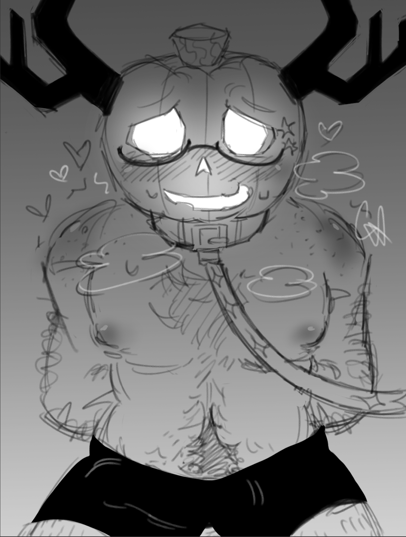 1boy, blush, body hair, collar, cum, dusekkar (forsaken), forsaken (roblox), gay, male, male only, matt dusek, merxxi, nervous, nervous smile, nipples, precum, pumpkin head, roblox, roblox admins, roblox game, robloxian, self upload, shorts, simple background, sitting, spread legs, sweat, sweatdrop, sweating, tagme, tied up