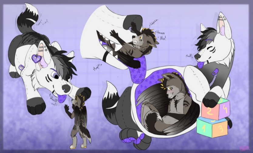black_hair no_humans purple_eyes tagme tail