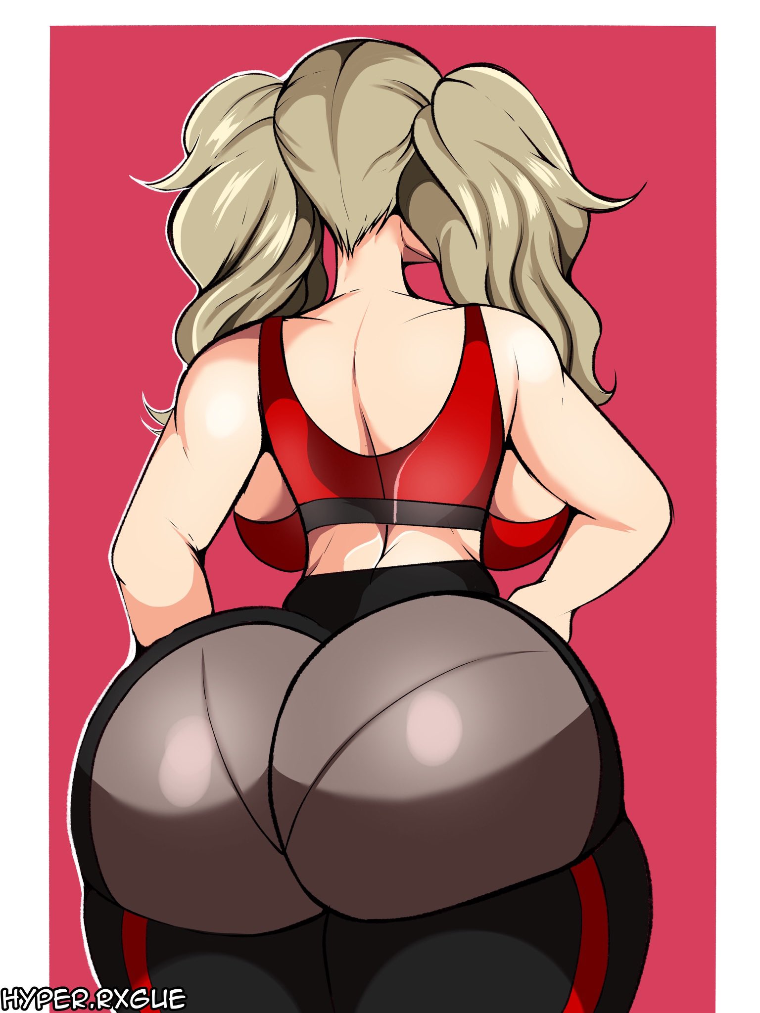 1girls, ann takamaki, ass, backboob, big ass, big breasts, blonde hair, bottom heavy, breasts, clothing, crop top, fat ass, female, female only, gluteal fold, huge ass, hyperrxgue, large ass, pants, pantylines, persona, persona 5, rear view, solo, thick ass, thick thighs, thunder thighs, wide hips, yoga pants