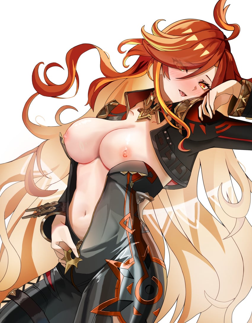 ass, big ass, big breasts, breasts, female, genshin impact, latex, mavuika (genshin impact), motorcycle, naked, naked female, nude, nude female, red hair, tits out, women